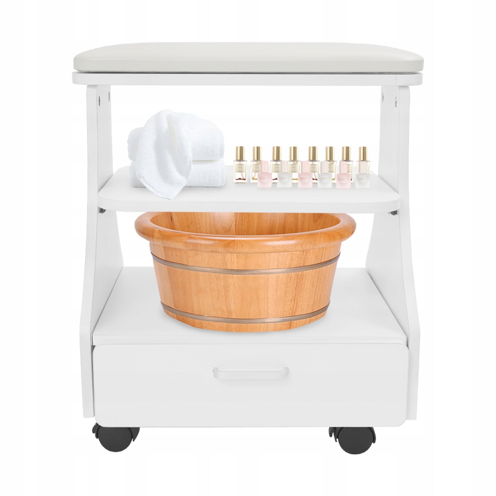 Manicure Pedicure Stool with Foot Rest & Basin Space, Esthetician Trolley