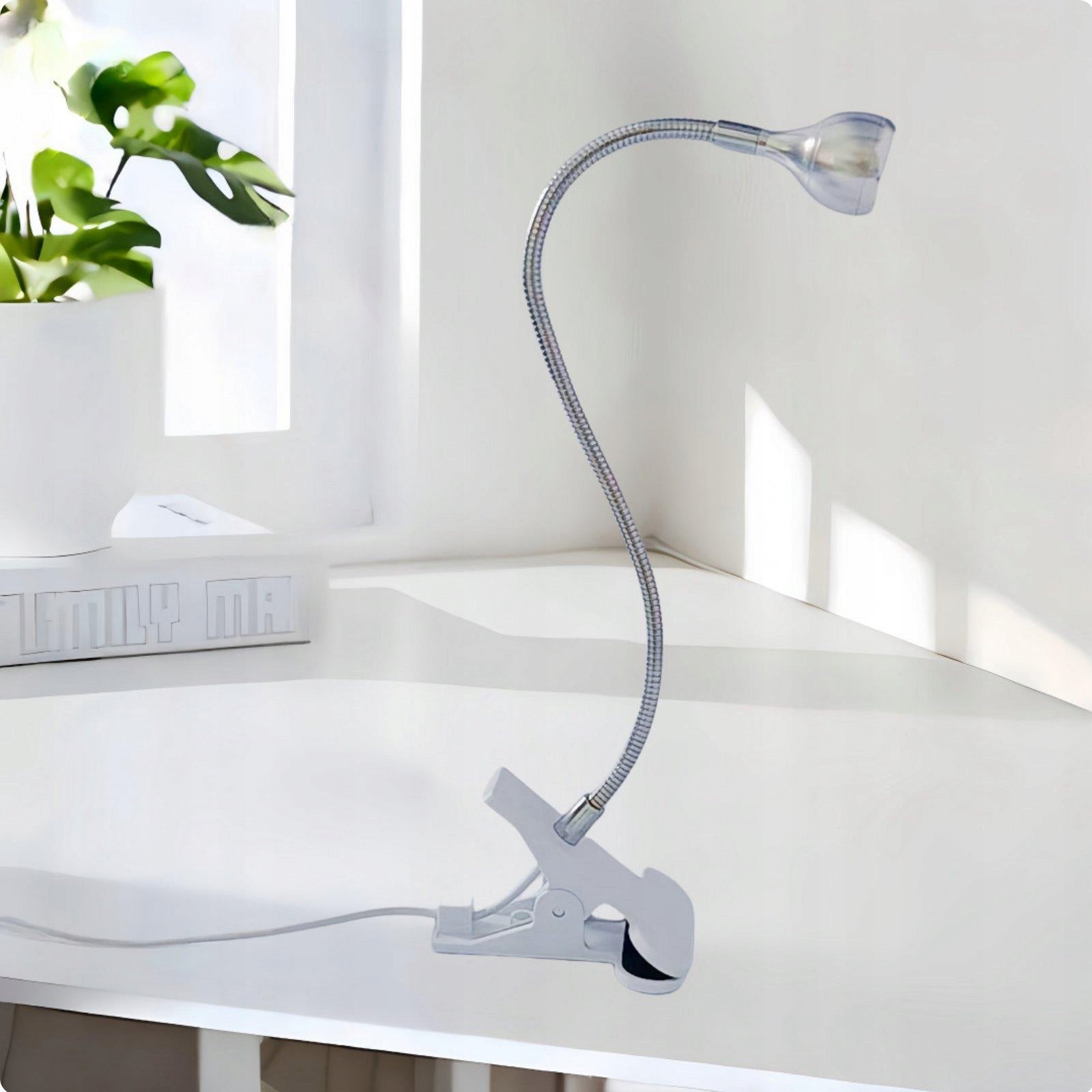 Manicure Table Lamp with Adjustable Neck USB Silver White Wire Boxed