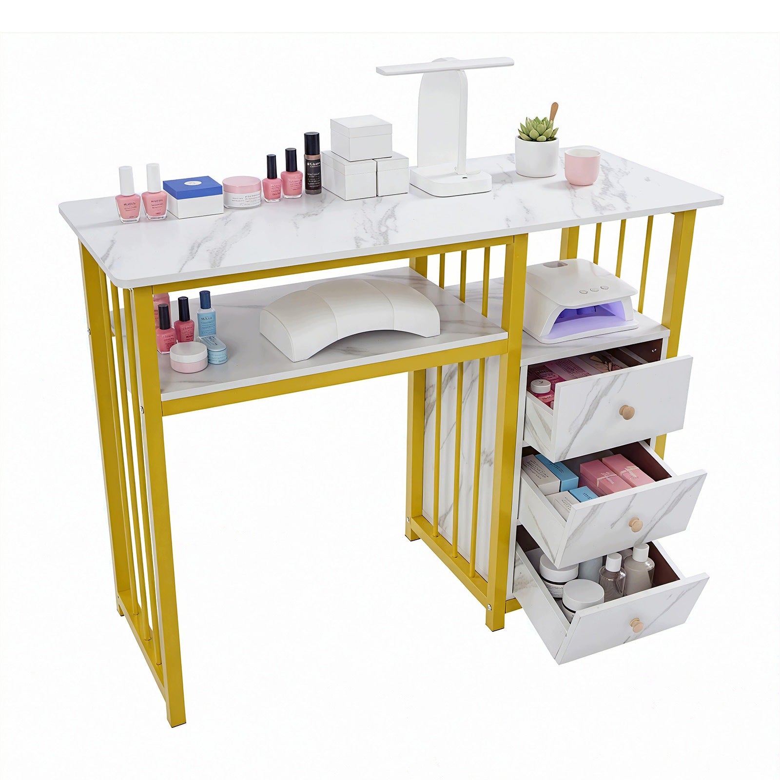Manicure Table Marbling Texture Manicure Desk with 3 Drawers 100*40*76cm