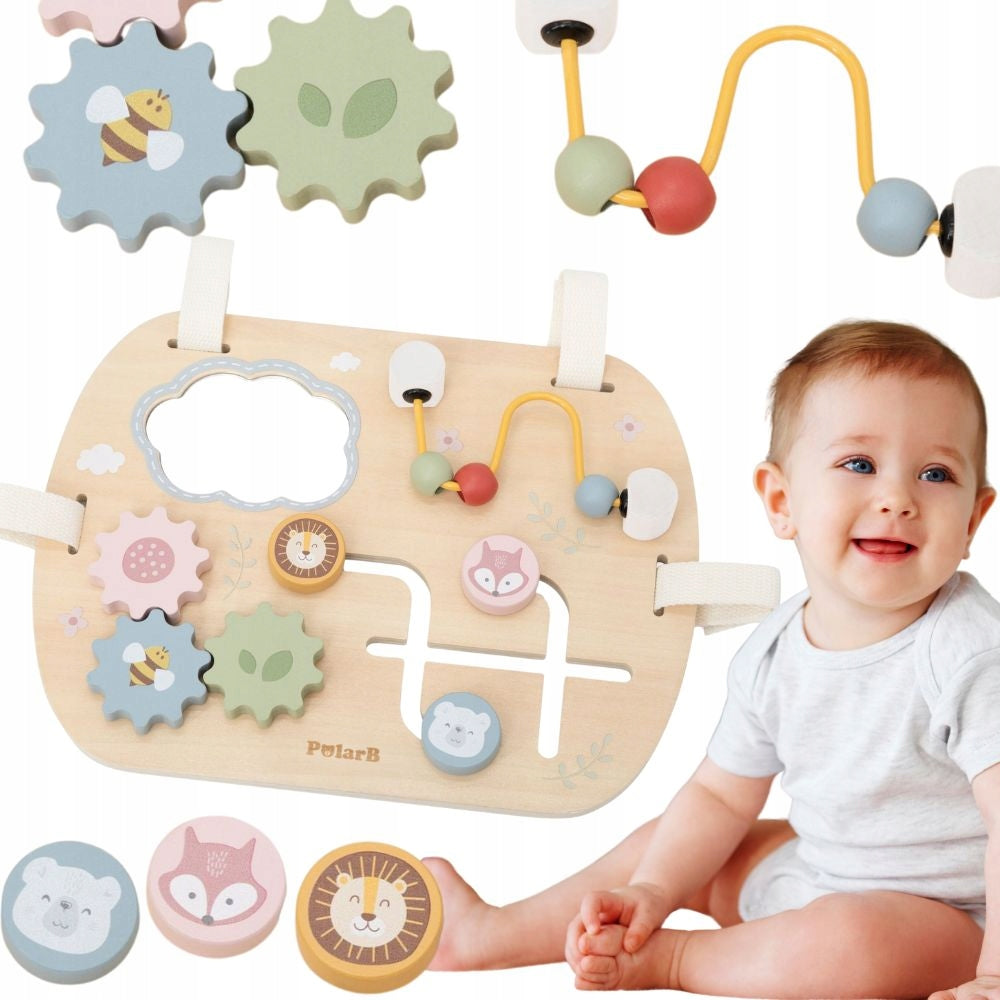 Manipulation Board Multifunctional Wooden Toothed Wheels Mirror 12m+ VIGA