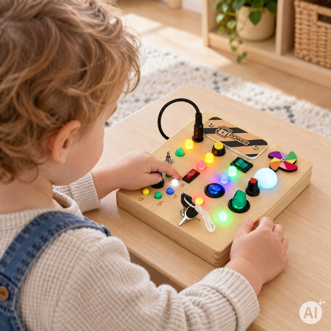 Manipulation Board Wooden Interactive Sensory LED Switches Packaging status original