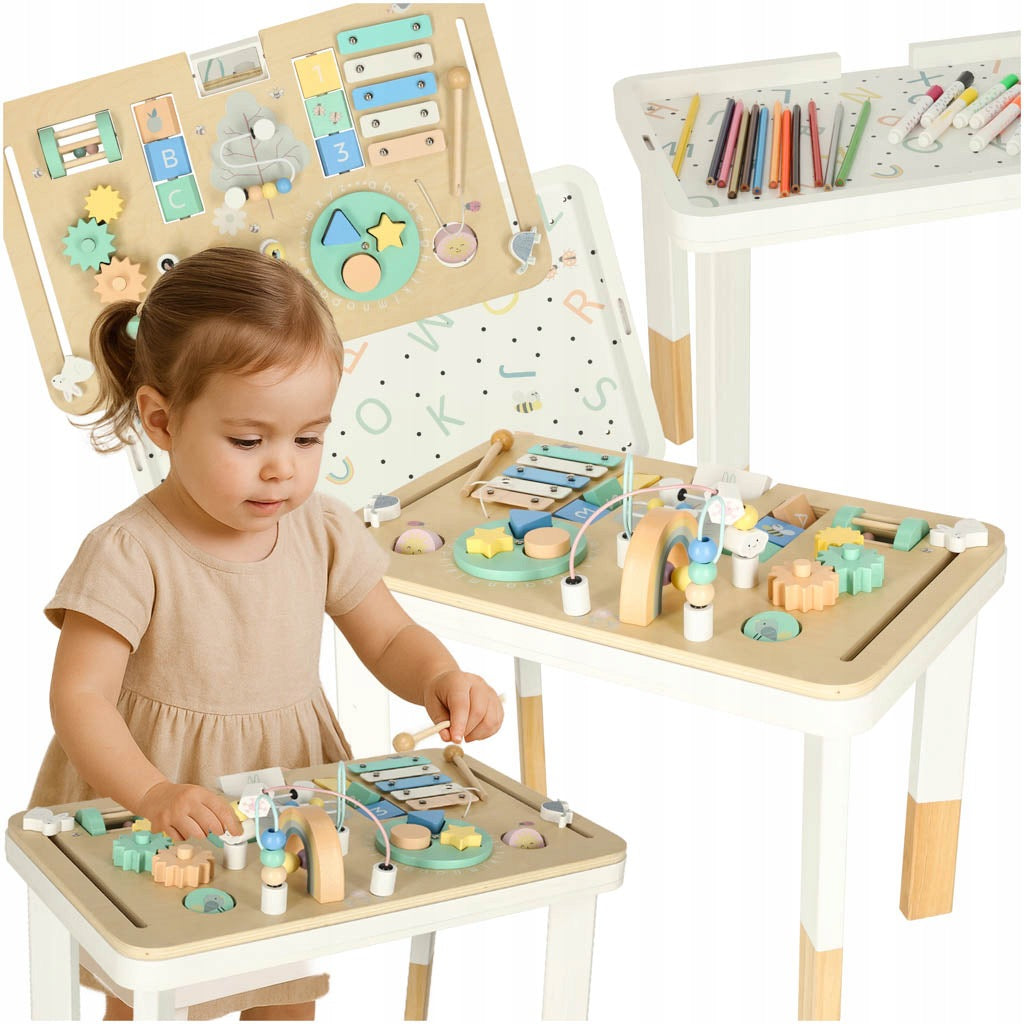 Manipulation board LULILO LUDO wooden table sensory 2in1 mint