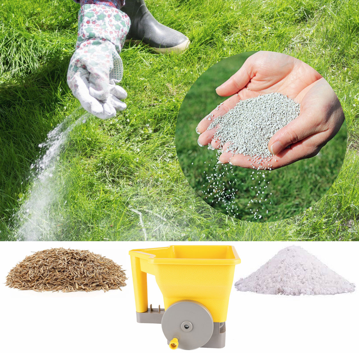 Manual Seed Drill Garden Adjustment For Grass Sowing Seed Fertilizer Spreader Packaging status original