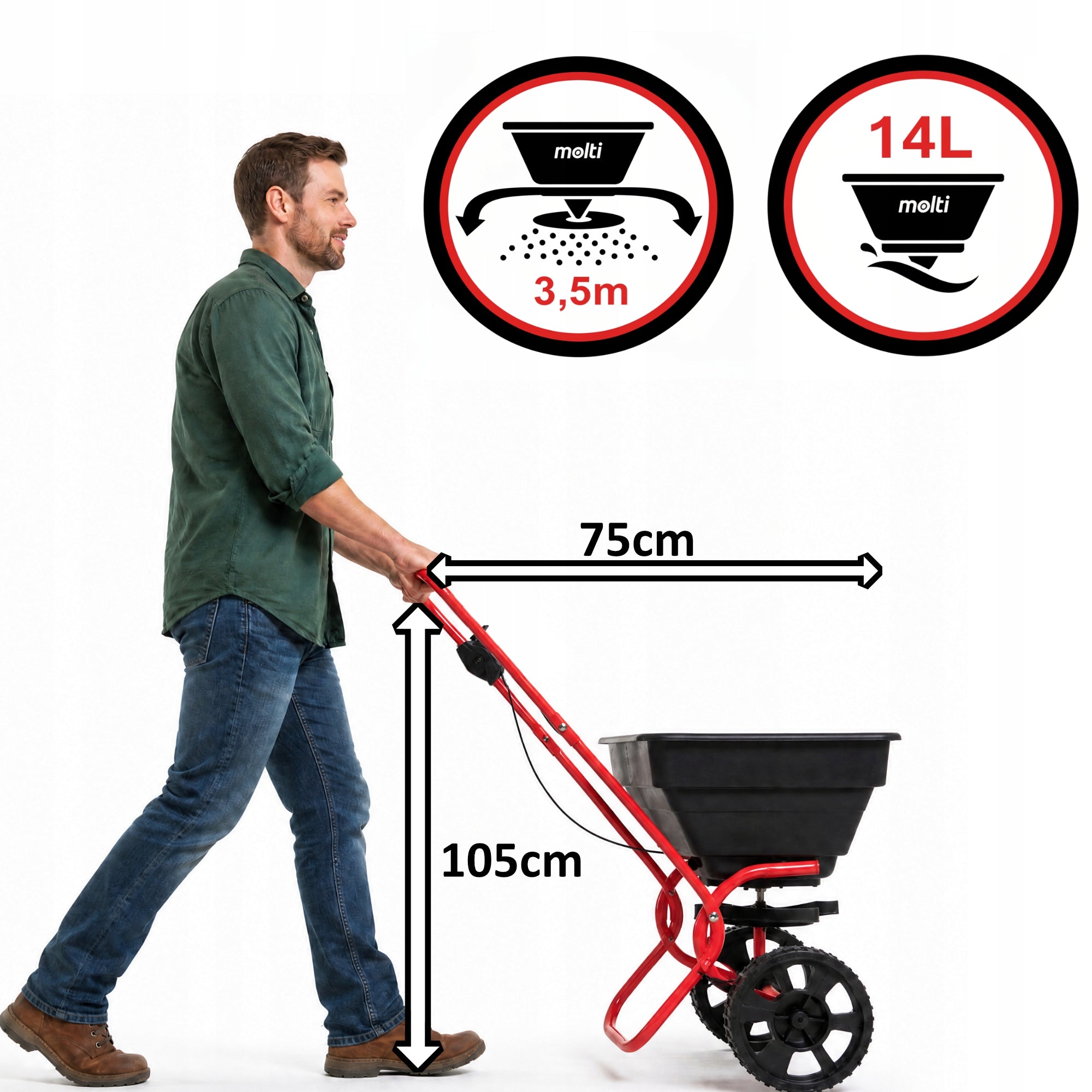 Manual Seed Drill for Grass Seeds FERTILIZER Garden Spreader 14L Brand Molti