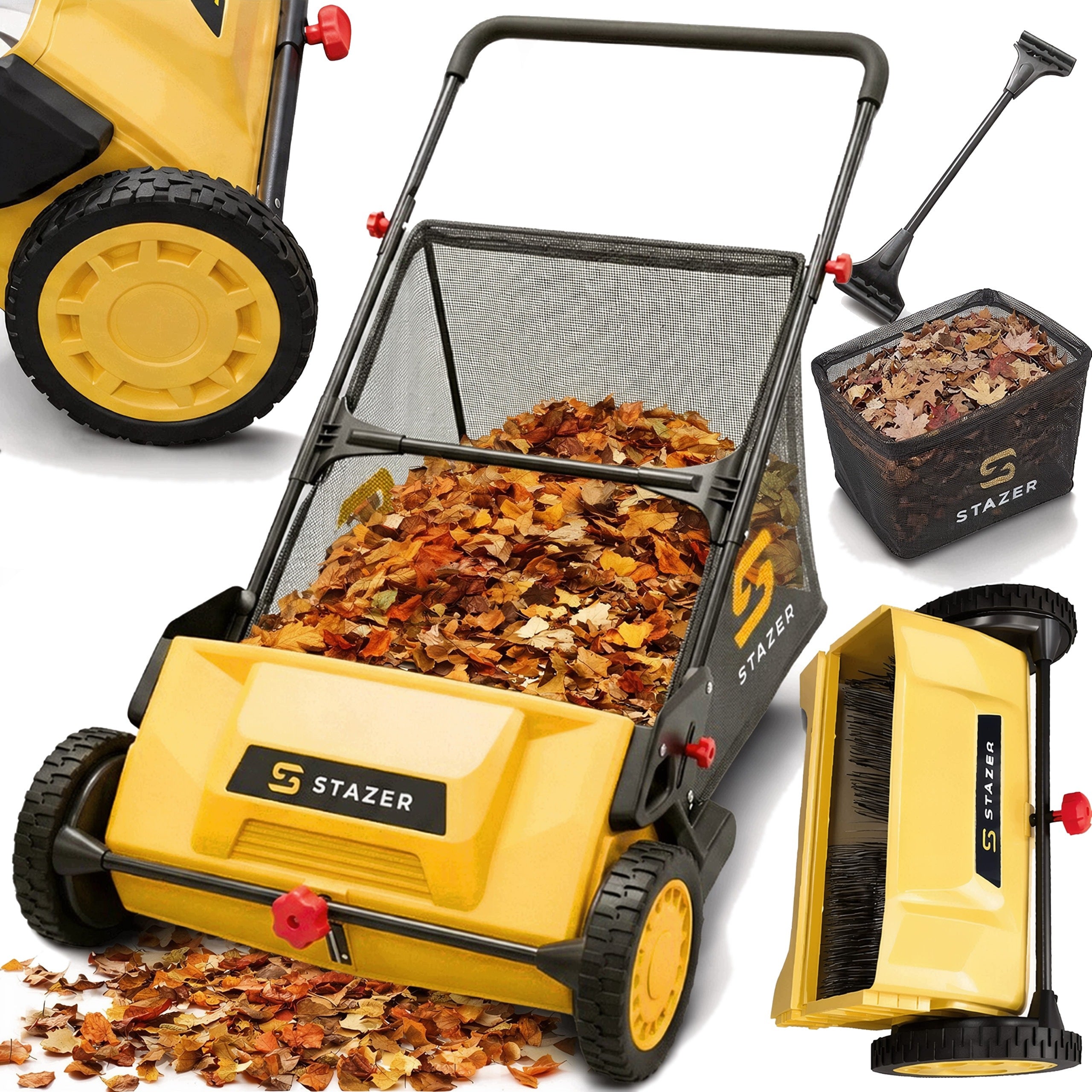 Manual sweeper grass leaf picker paving stones 4 brushes 103l 535mm