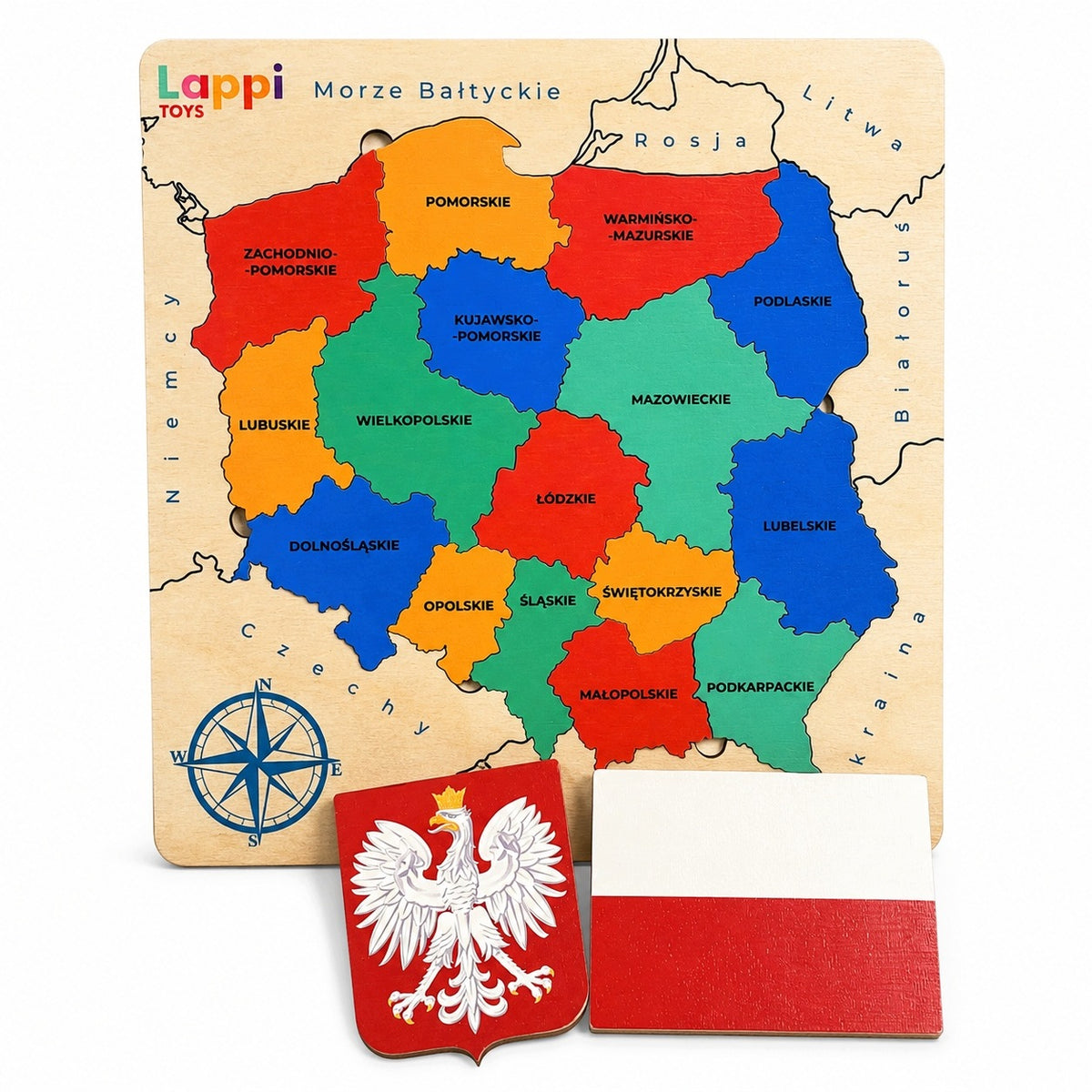 Map Polish + Emblem + Flag l wooden map montessori