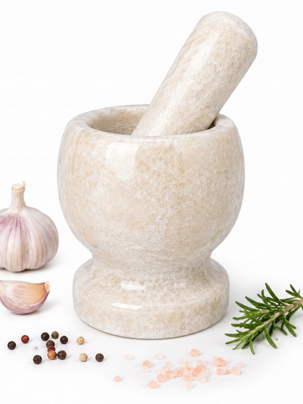 Marble Stone Mortar for Garlic Herb Spices