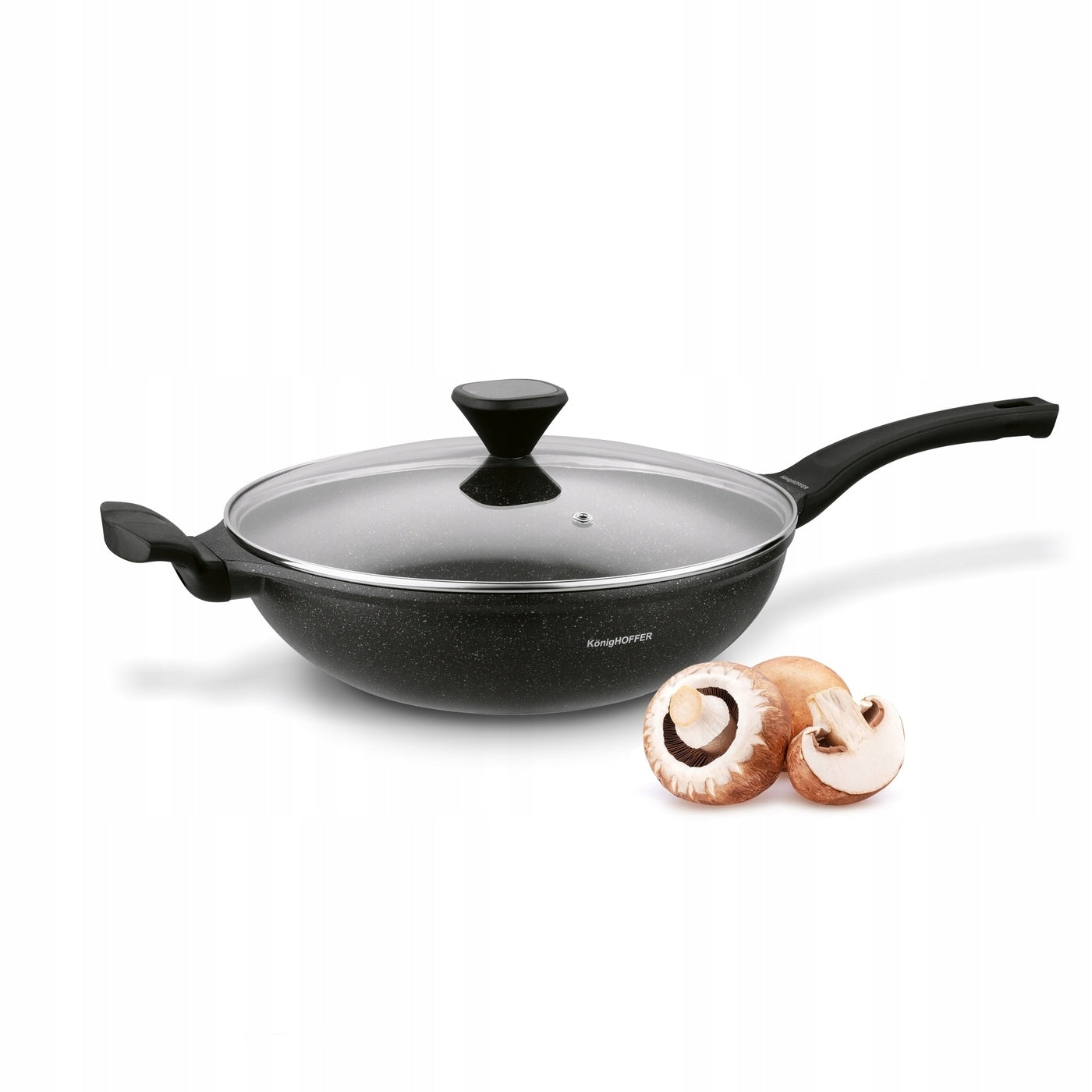 Marble WOK PAN for induction gas GLASS LID 30cm Konighoffer