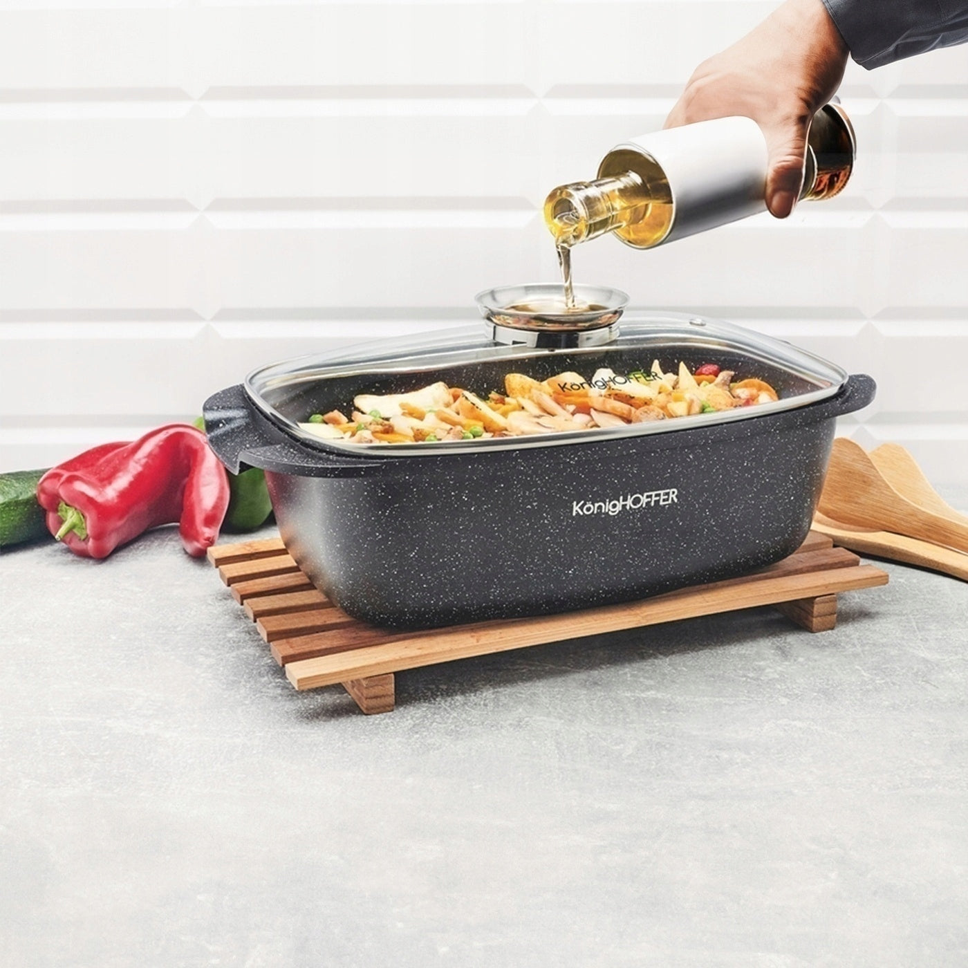 Marbled OVEN PAN LARGE Rectangular Konighoffer Pollo 5,5l Packaging status original