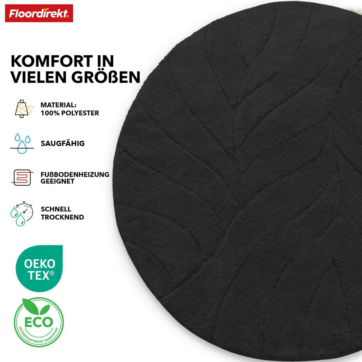 Maris Bathroom Mat Round Bathroom Mat 120 x 120 Black Product width 120 cm
