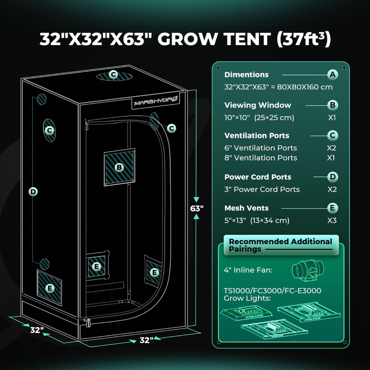 Mars Hydro 80x80x160cm Smart Growbox Grow Kit|FC 1500|6” Clip Fan|APP/Wifi Manufacturer no brand