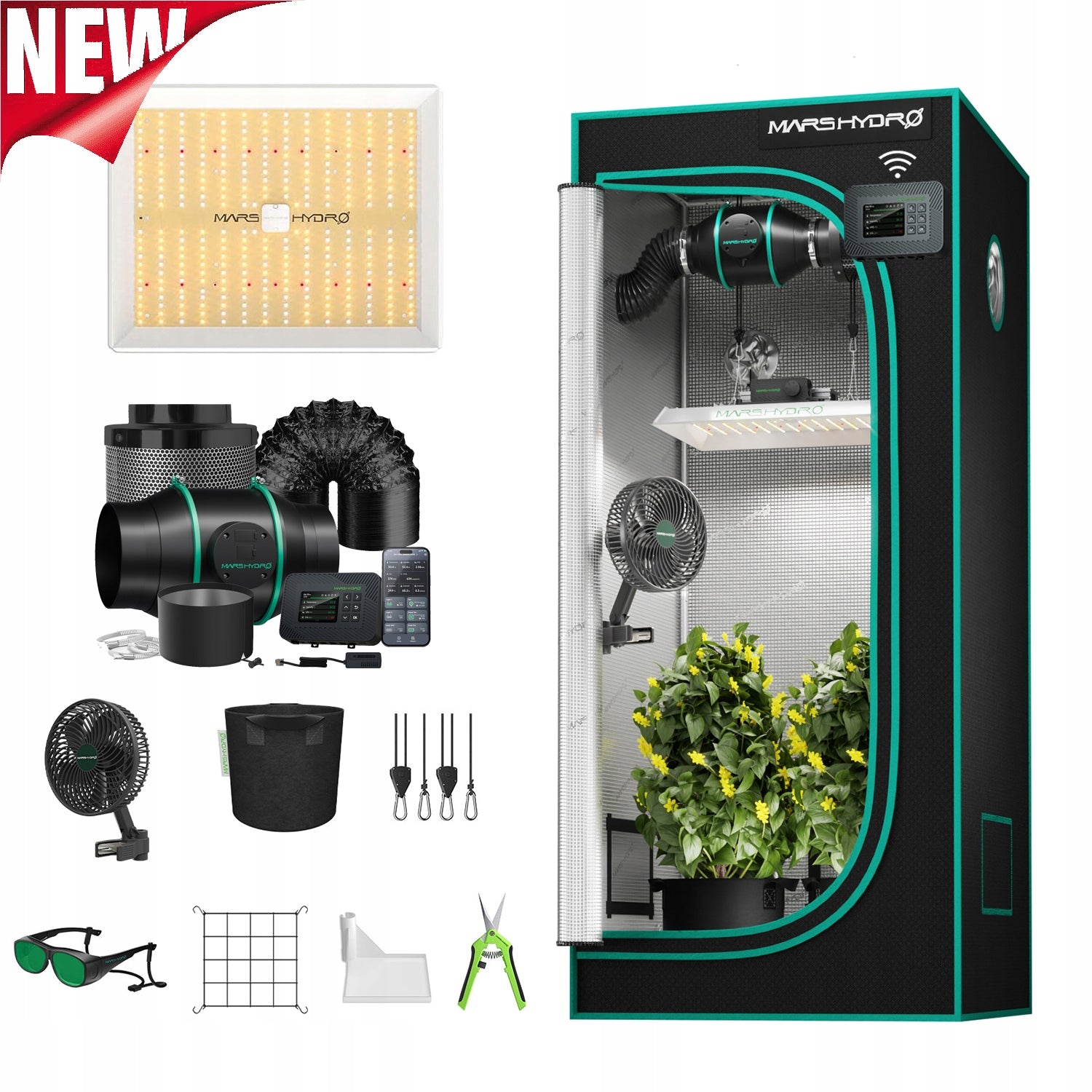 Mars Hydro 80x80x160cm Smart Growbox Grow Kit|TS 1000|6” Clip Fan|APP/Wifi Packaging status original