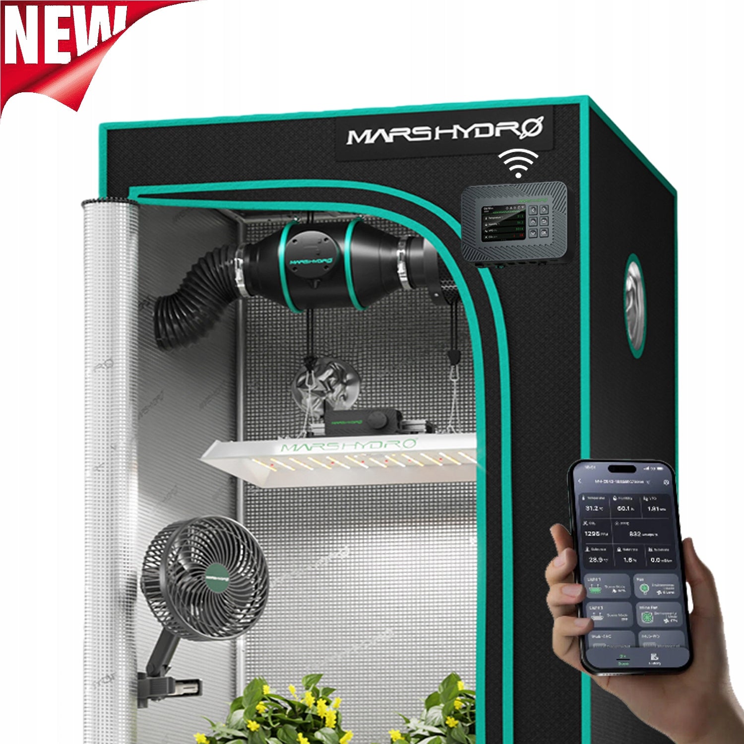 Mars Hydro 80x80x160cm Smart Growbox Grow Kit|TS 1000|6” Clip Fan|APP/Wifi