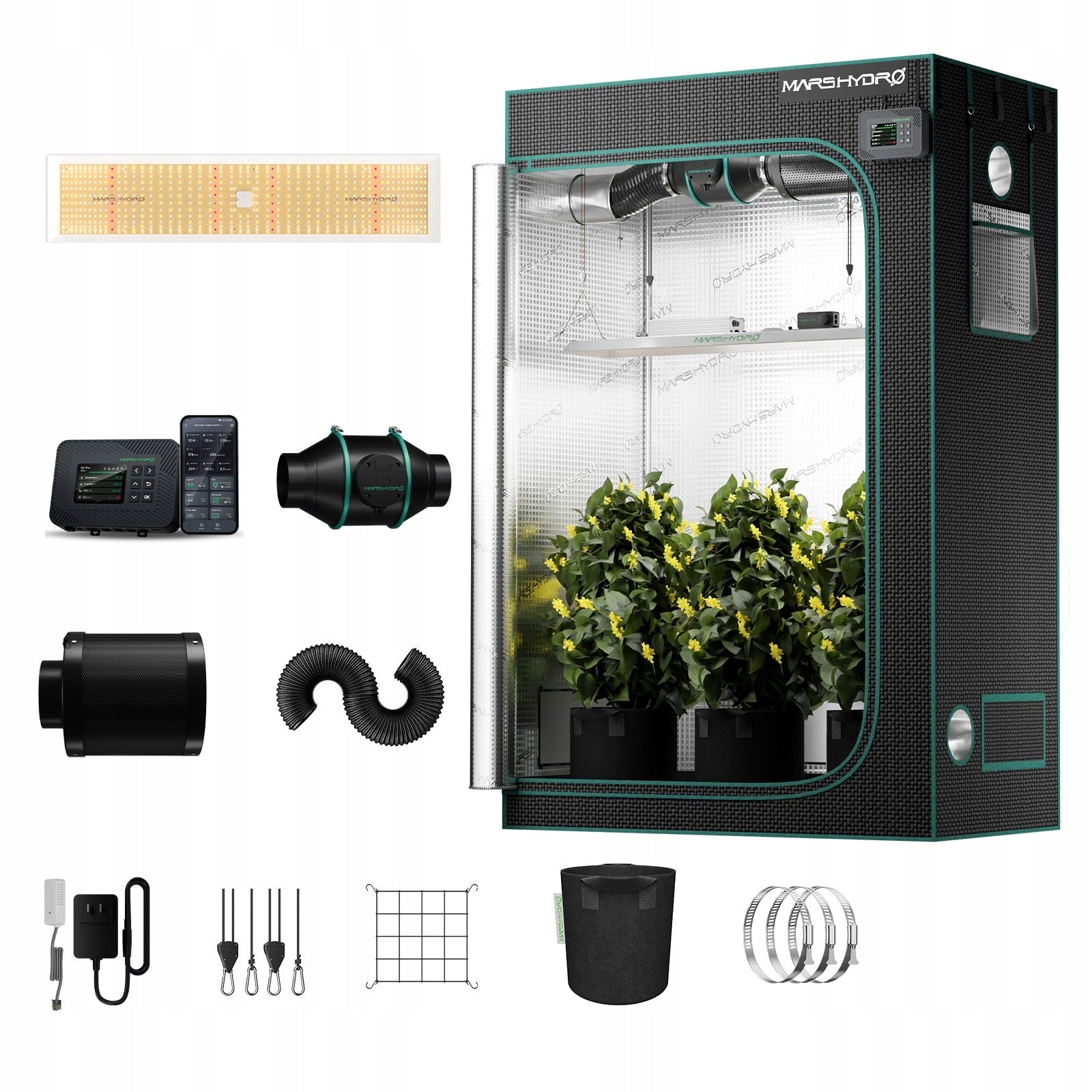Mars Hydro TSL2000 300W Smart Grow Tent Kits+120x60x180cm Tent+4"Inline Fan