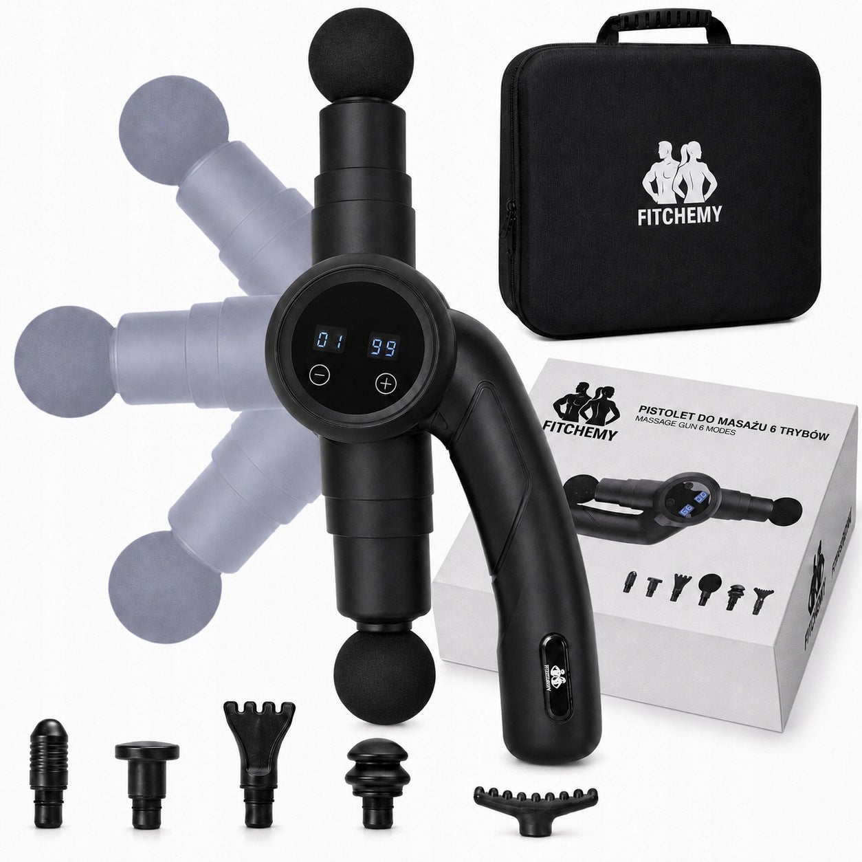 Massage gun 125 W with adjustable head 6 modes FITCHEMY