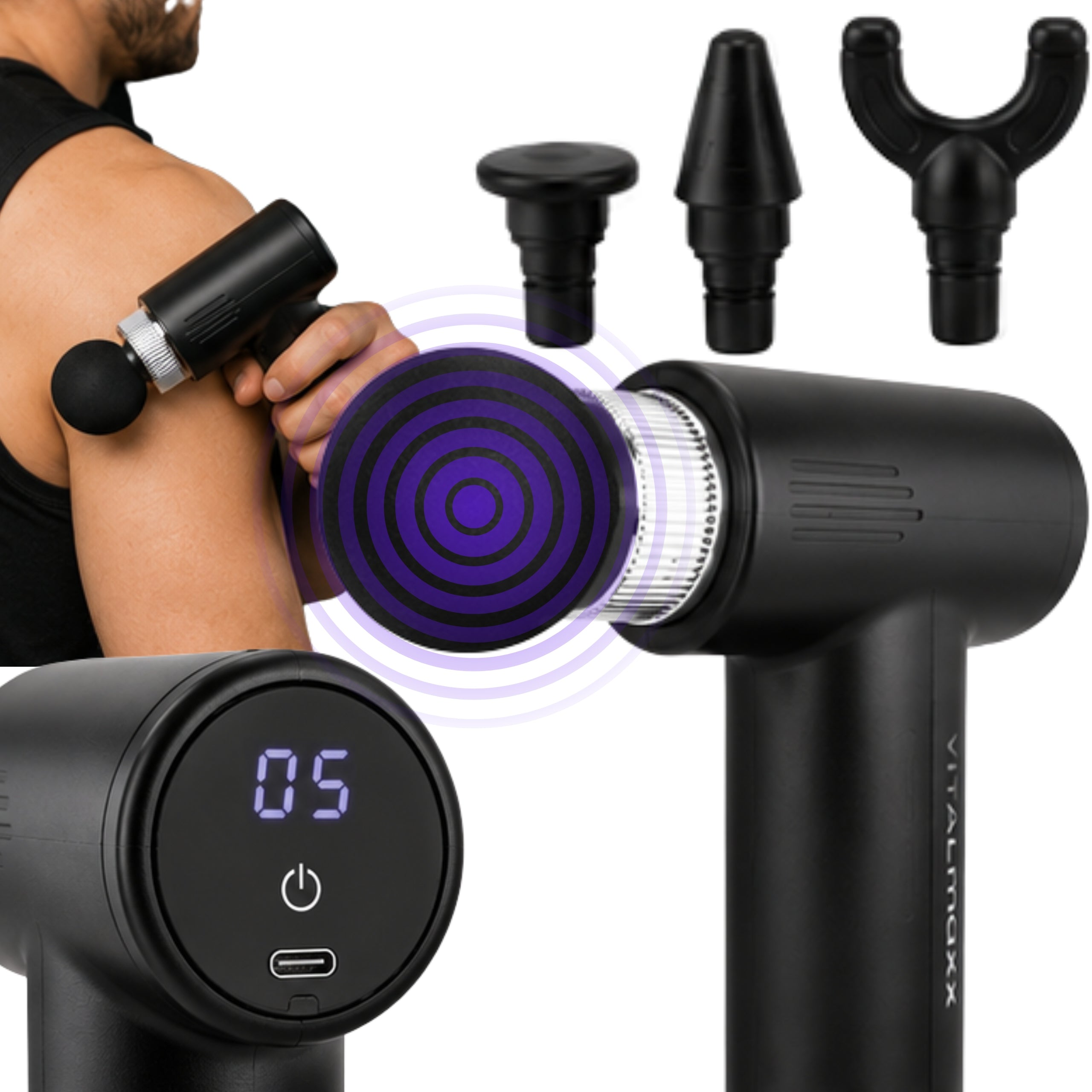 Massage gun MASSAGER VITALmaxx Mini-Gun with 4 tips after Training