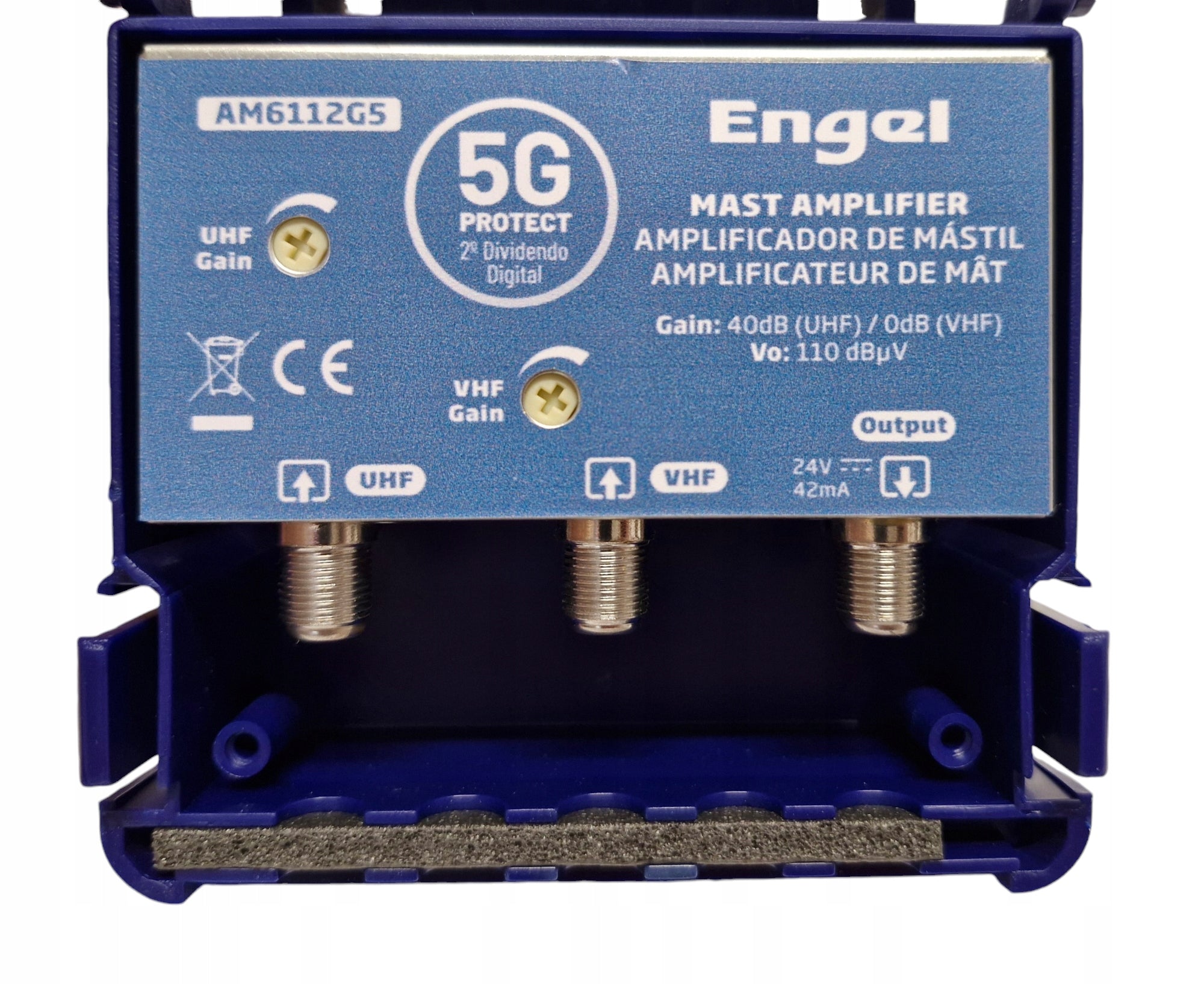 Mast TV Signal Amplifier Engel AM6112K5 UHF-VHFmix 40dB + Power Supply Brand Engel