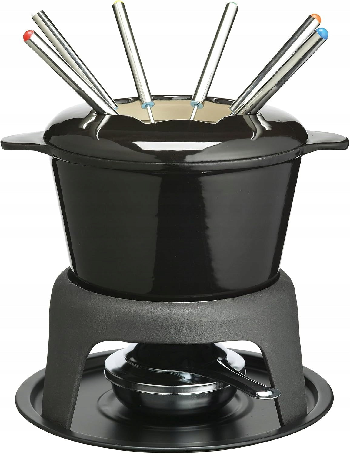 Master Class Fondue Set Enameled Cast Iron Black Cheese Meat Chocolate