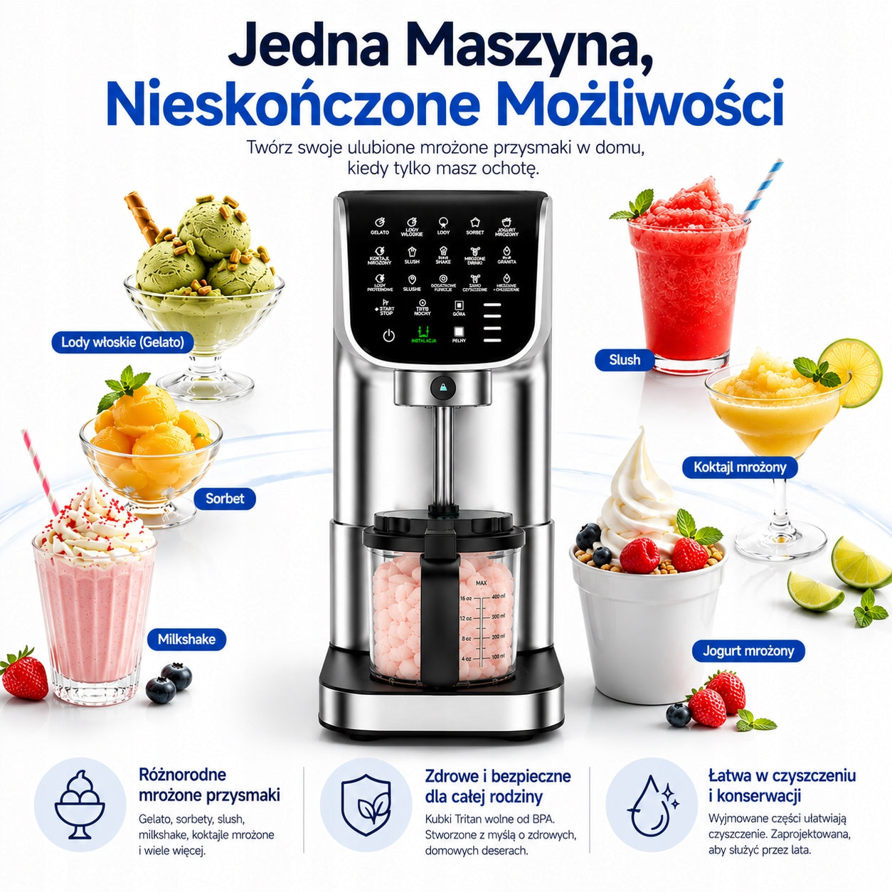 Maszyna do lodów IcyTreat IC-1010 12w1 gelato sorbet 500W 3x Tritan Brand no brand