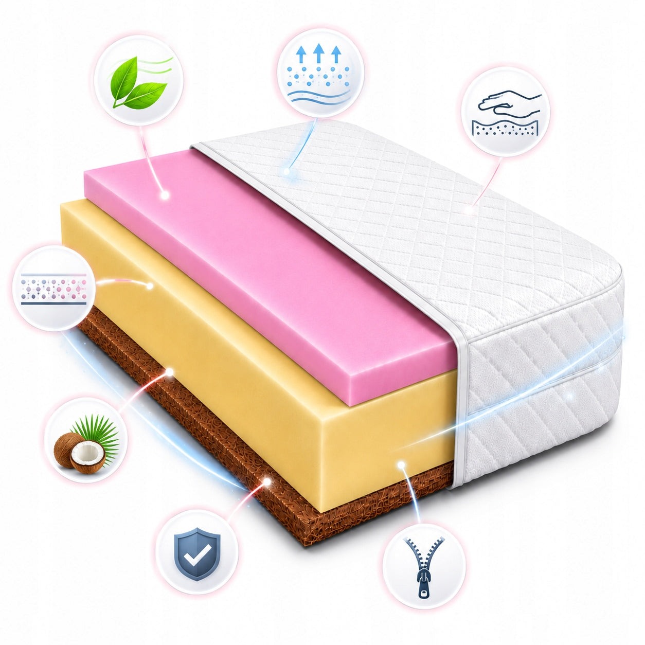Mattress 120x180 hypoallergenic with coconut and HR 15cm Medical device no