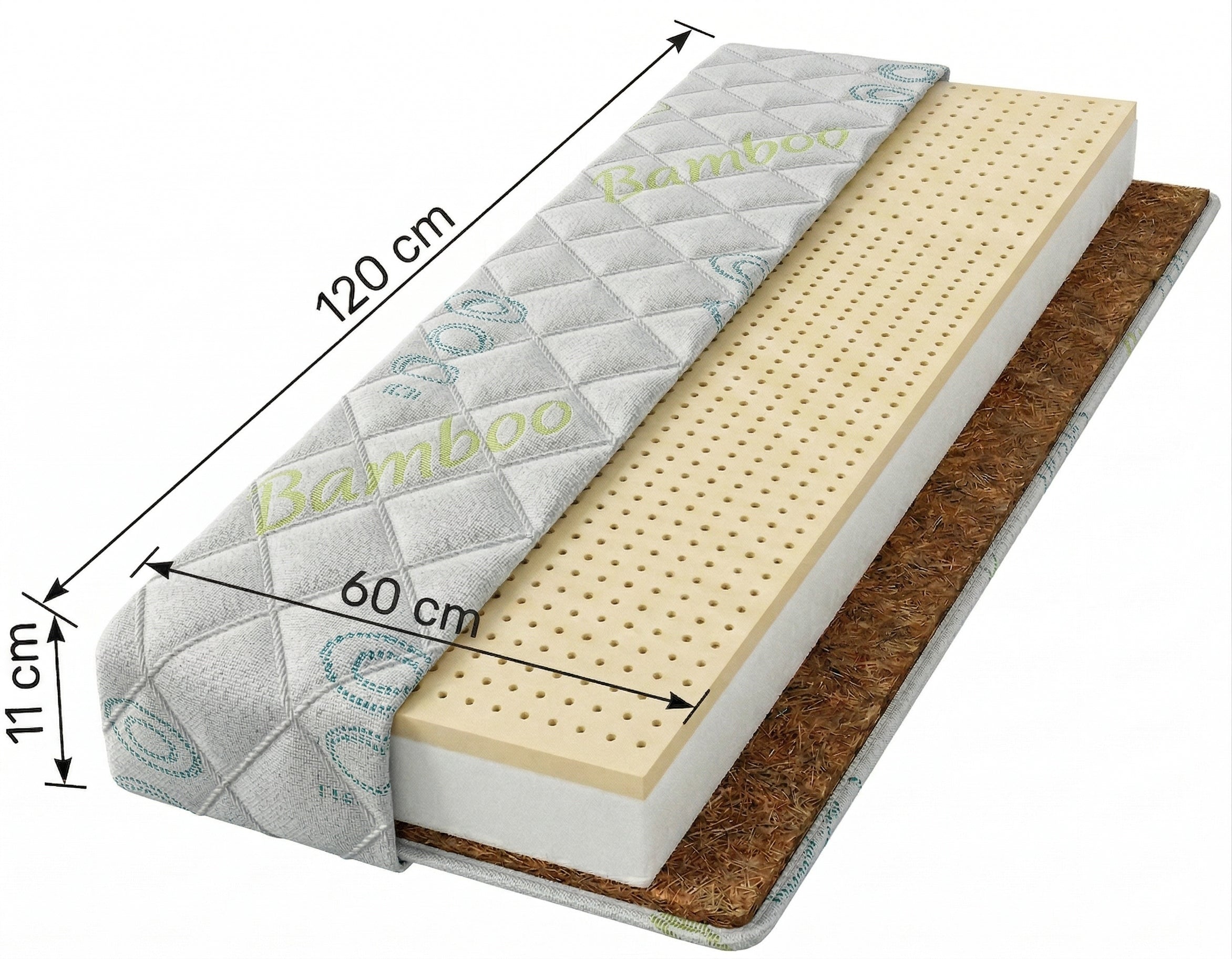 Mattress 120x60 cots Latex Foam Coconut Bamboo H2/H3 Anti-allergic Medical device no