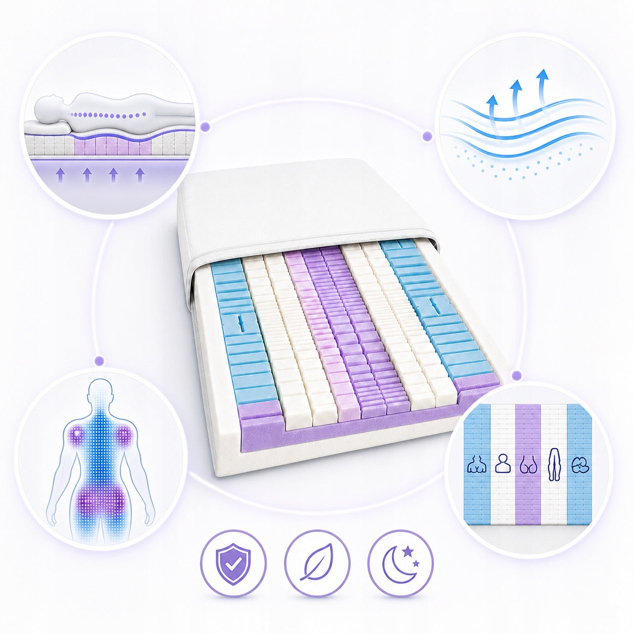 Mattress 70x140 foam children 7 zones anti-allergic comfort 15cm Manufacturer code MULTI ZONE COMFORT PLUS 70X140X15