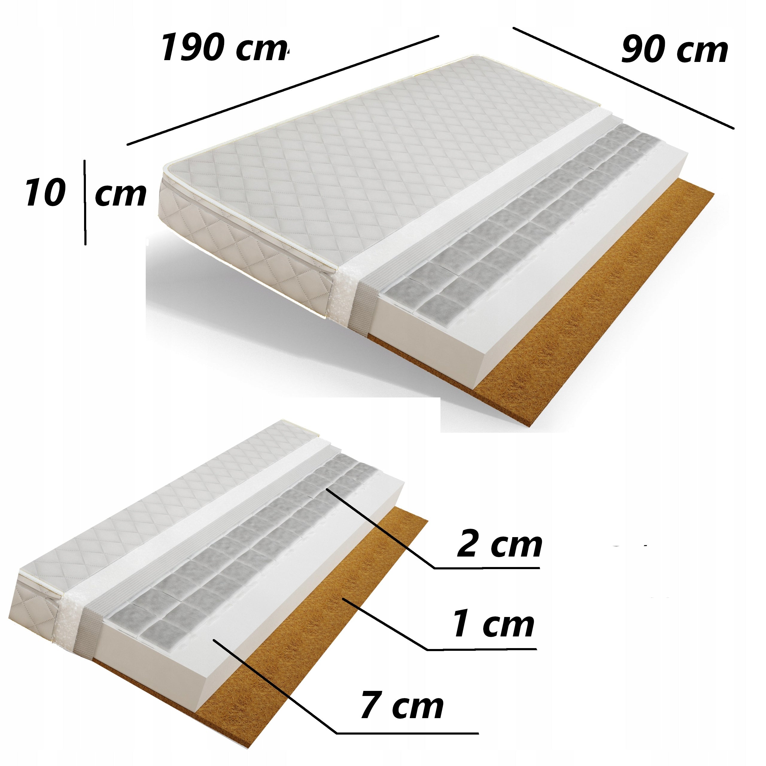 Mattress 90x190 Buckwheat Coconut Foam 10 cm Anti-allergic , CERTIFIED Packaging status original
