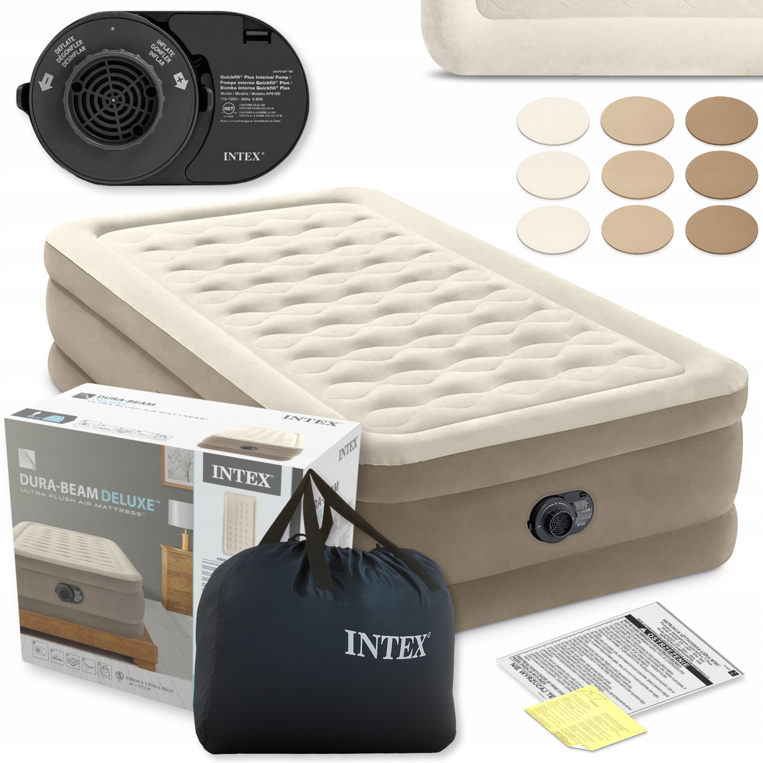 Mattress Inflatable Single Bed INTEX with Pump 230V Velour MODEL 2026