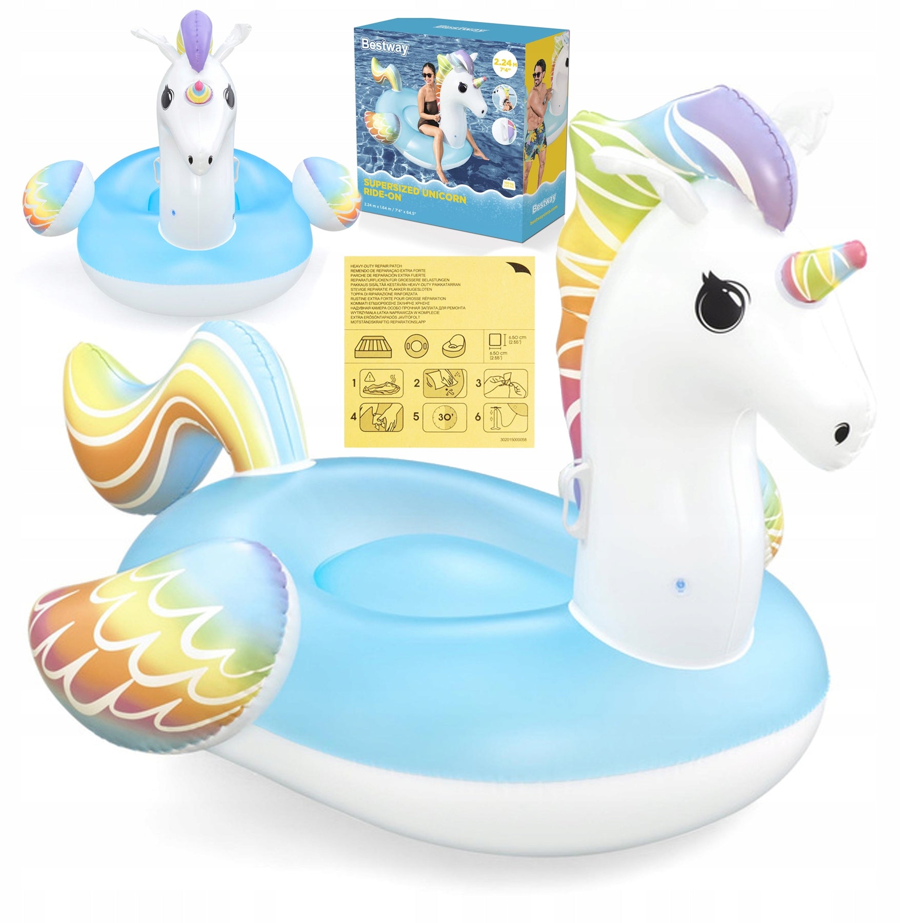 Mattress Inflatable Unicorn GIANT for Swimming Pool Beach Handles 224x164cm Bestway Packaging status original