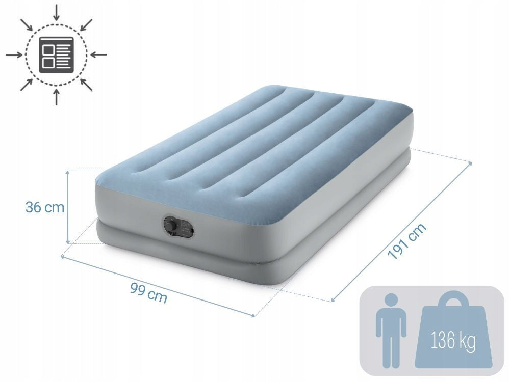 Mattress Inflatable Velour Single Bed 191x99x36 Intex 64157 USB Color blue