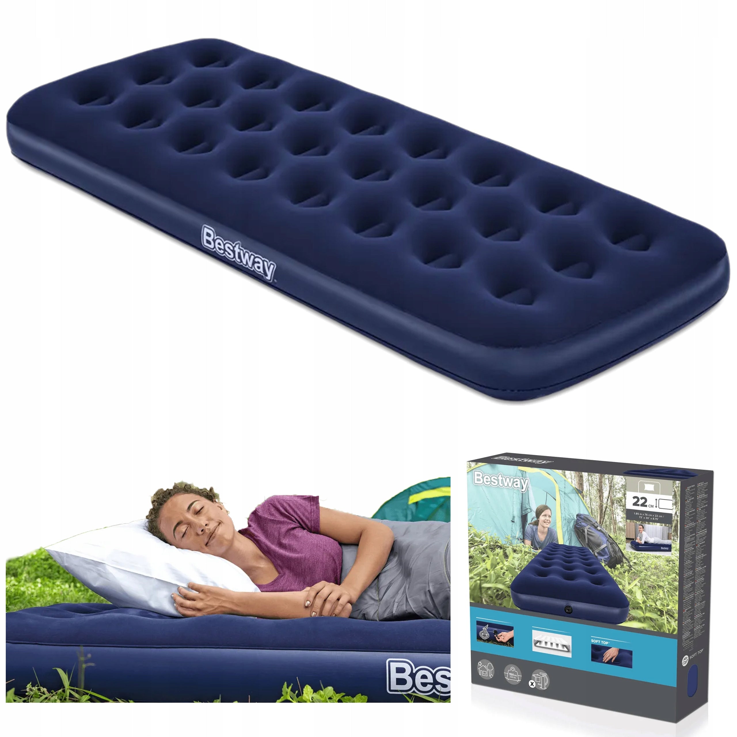 Mattress Inflatable Velour Single Sleeping 185x76 cm BESTWAY 67000