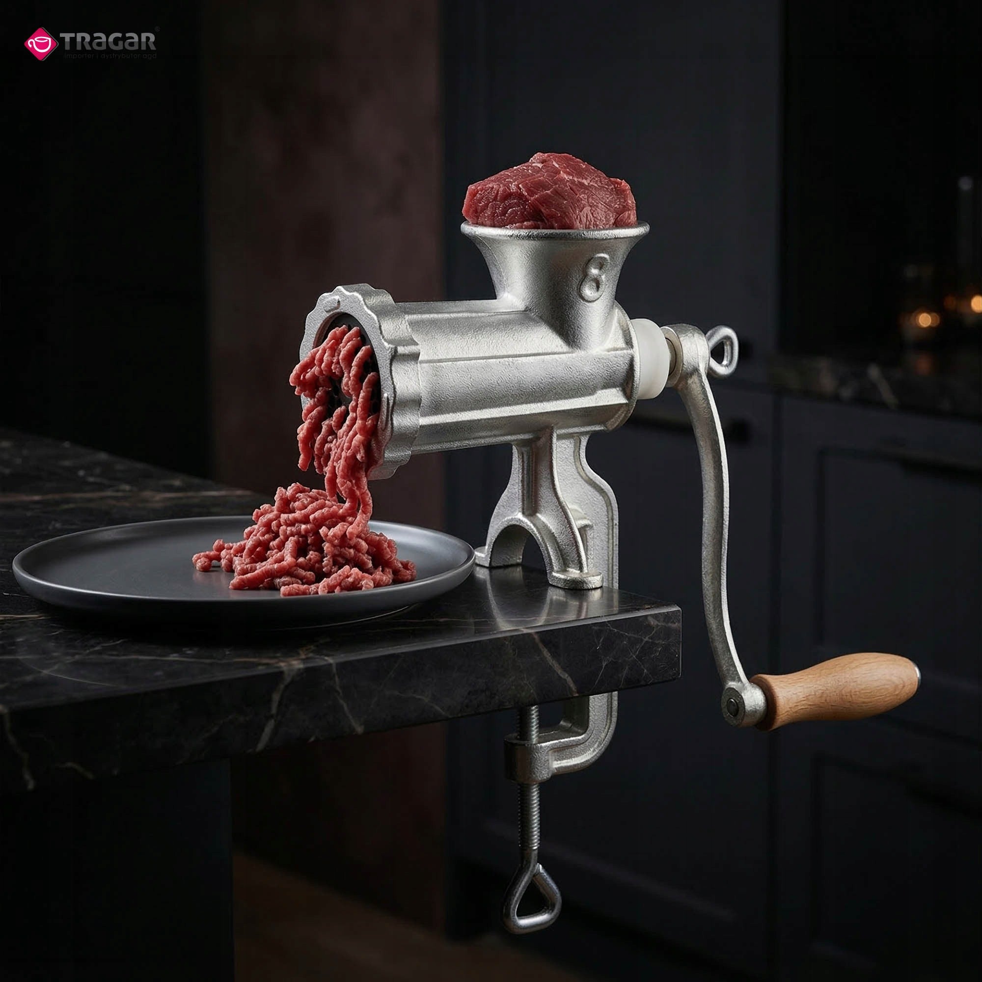 Meat Grinder 8' Cast Iron Handheld Classic with Crank Silver Brand Meyerhoff