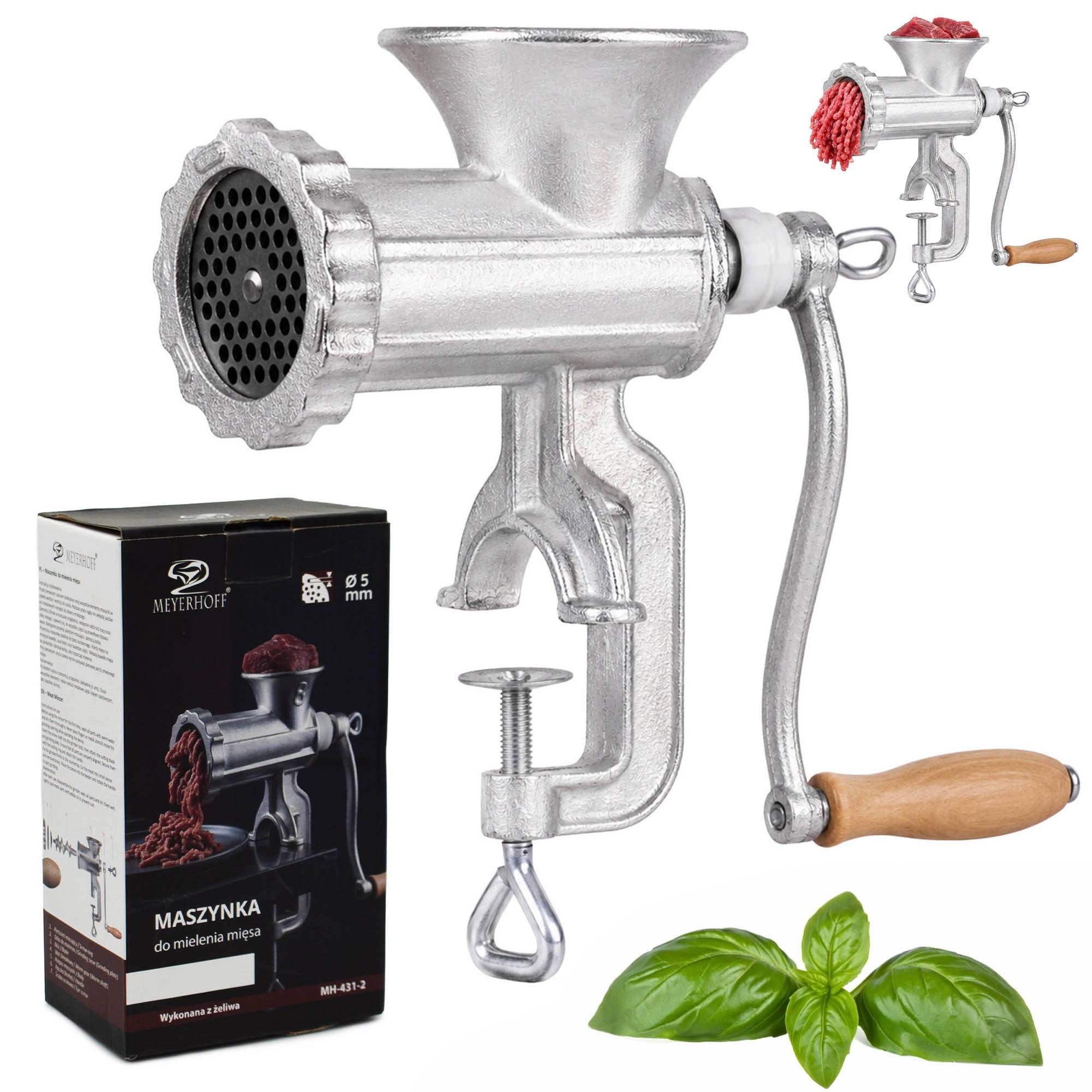 Meat Grinder 8' Cast Iron Handheld Classic with Crank Silver