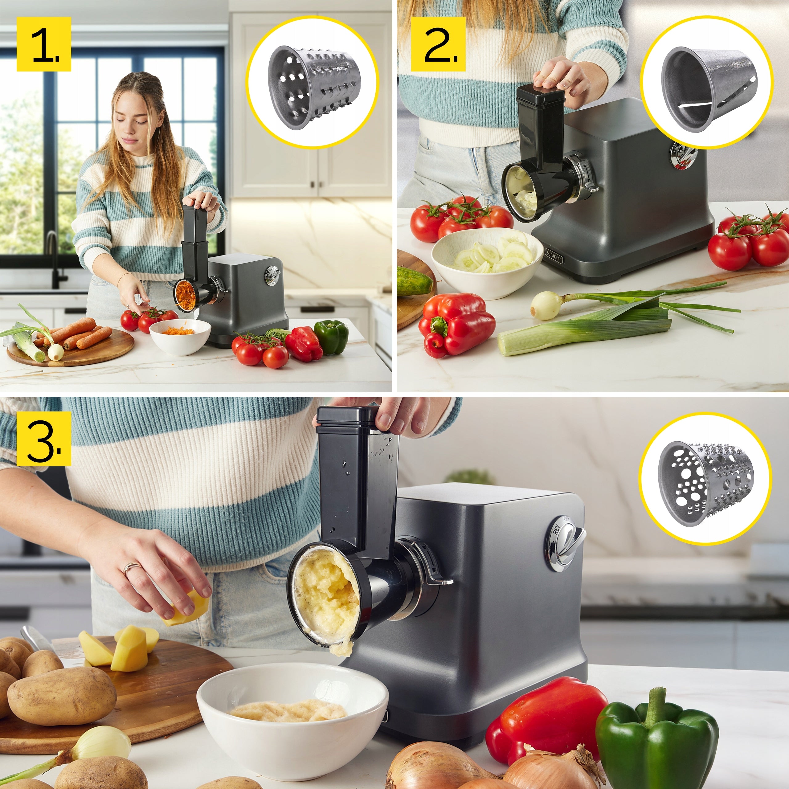 Meat grinder 6in1 Metal Yoer 2100W 3,5kg +Slicer +27 ELEMENTS Grinding efficiency 3.5 kg/min