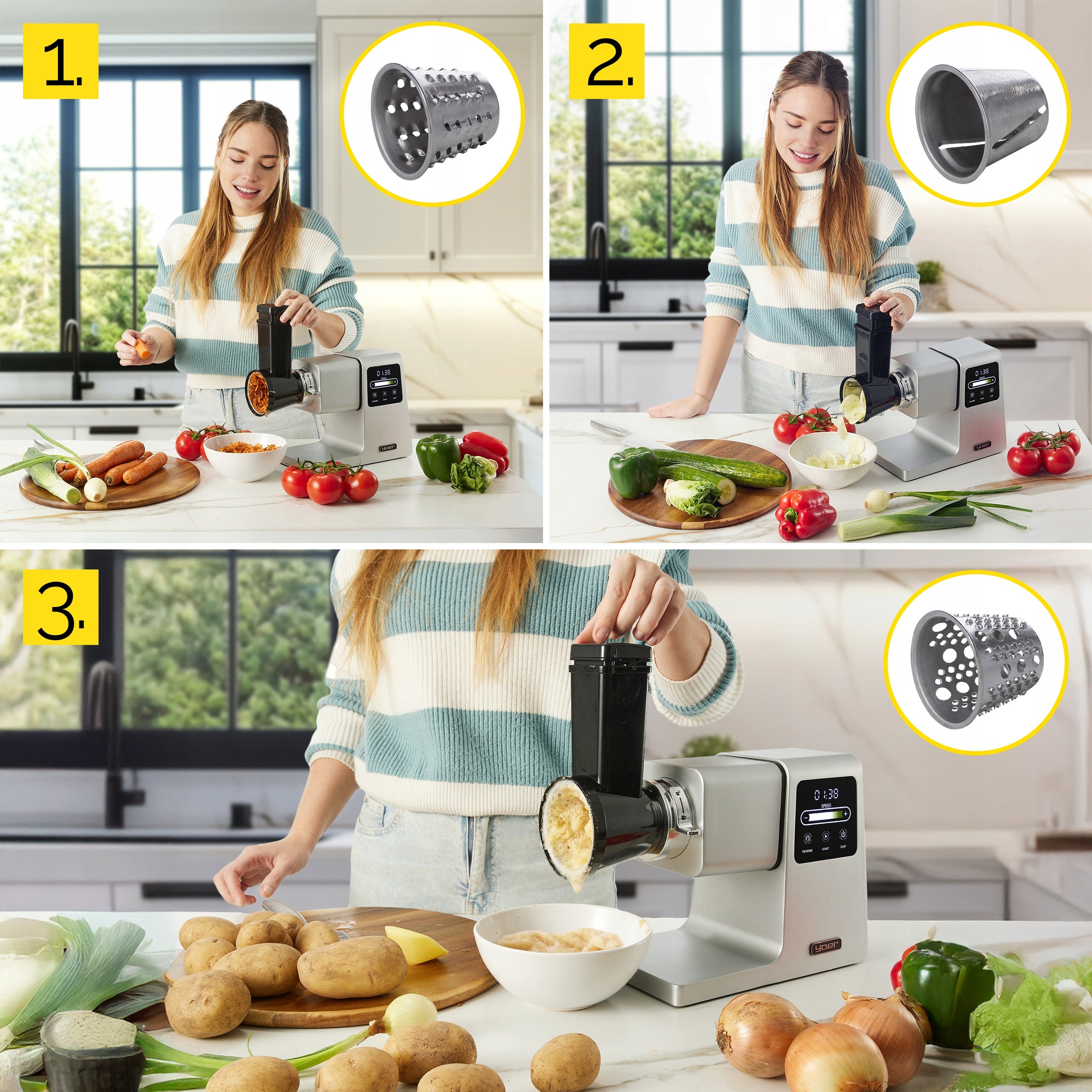 Meat grinder 7in1 Metal 4kg/min Yoer 2500W +Slicer+37 ELEMENTS Grinding efficiency 4 kg/min