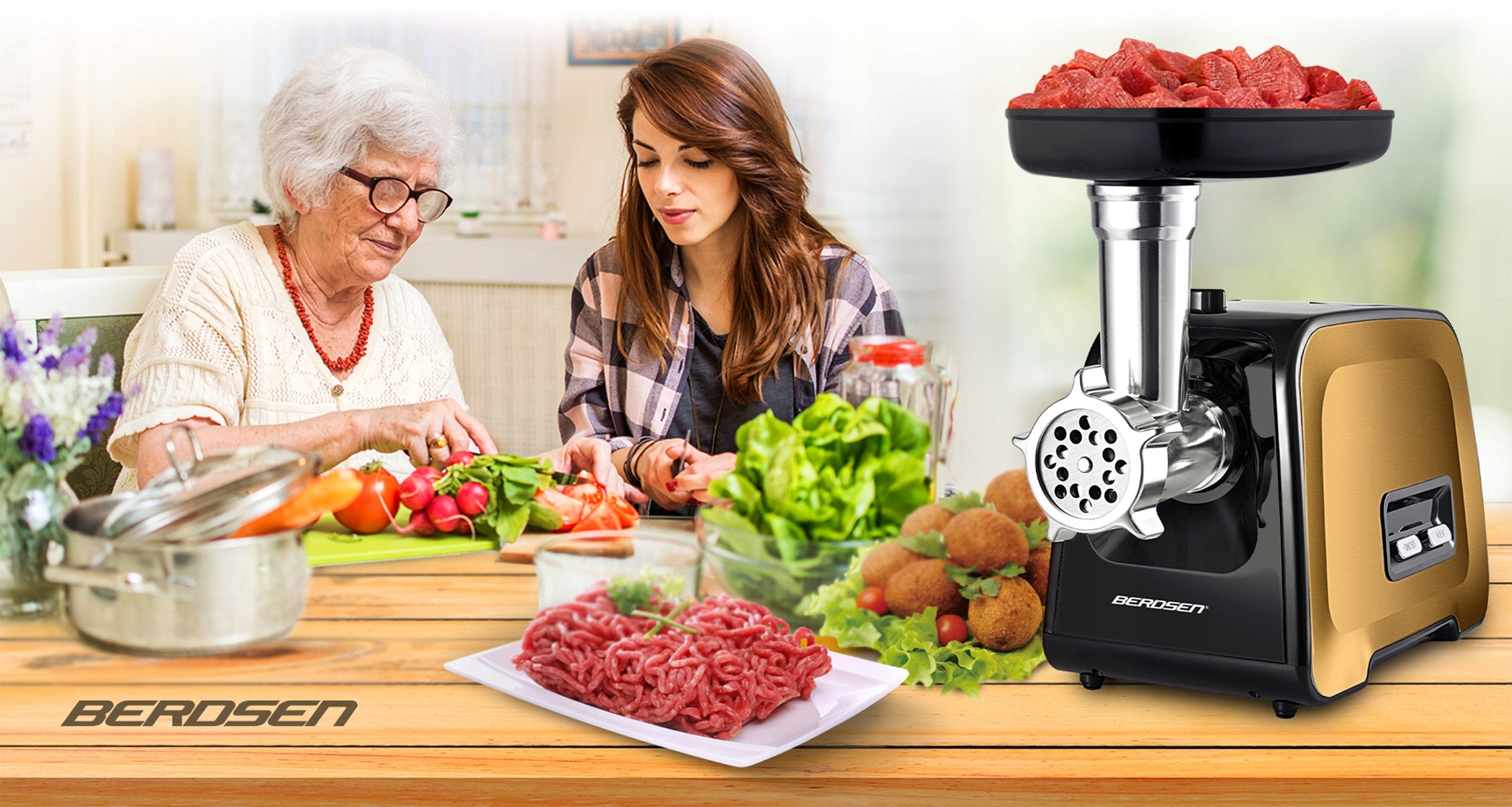 Meat grinder BERDSEN vegetable shredder Dominant color yellow/gold