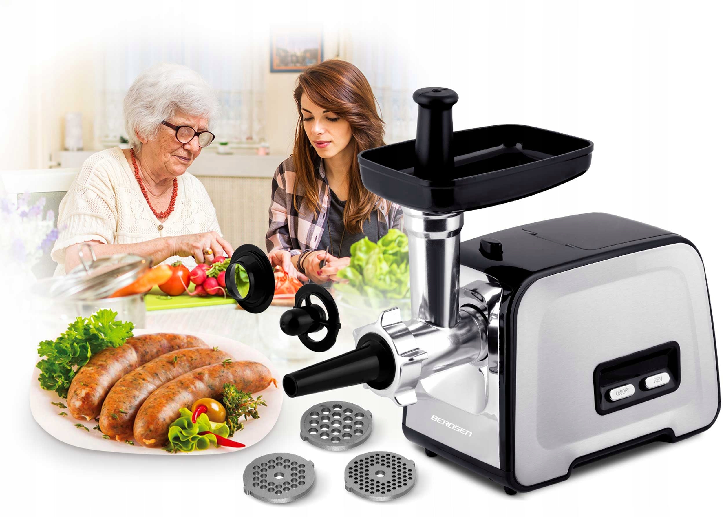 Meat grinder Berdsen 1200W Set of attachments and strainers Grinding efficiency 3.2 kg/min