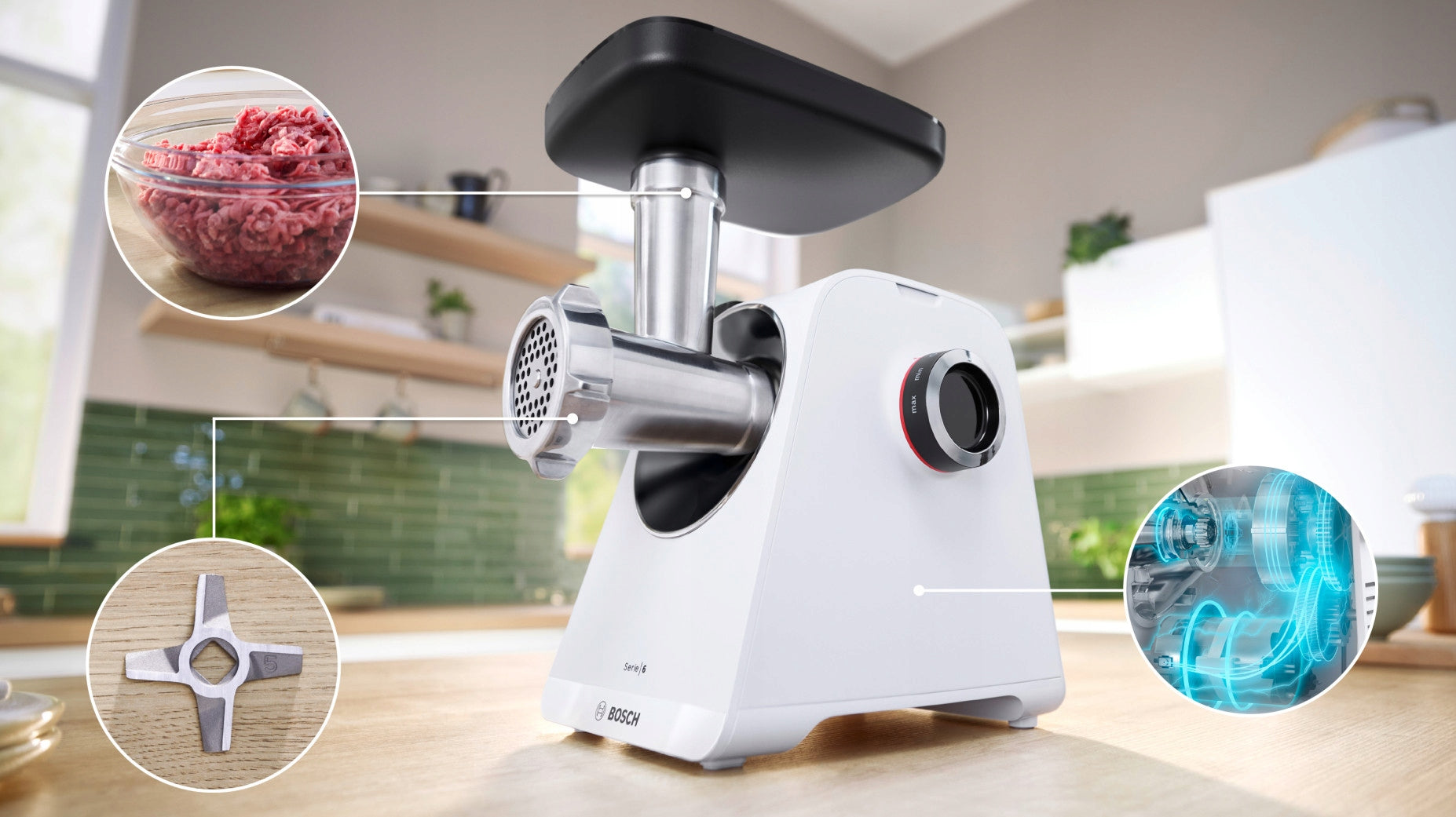 Meat grinder Bosch Series 6 MFWS607W 2100W Reverse Gear Chamber 8 Brand Bosch