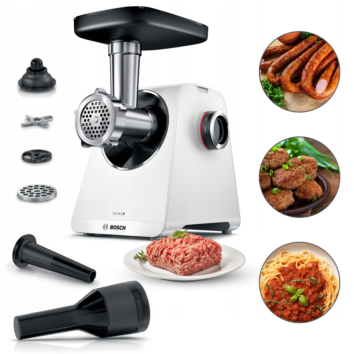 Meat grinder Bosch Series 6 MFWS607W 2100W Reverse Gear Chamber 8