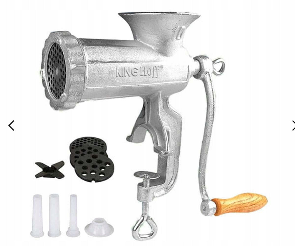 Meat grinder Kinghoff KH-1428 manual cast iron silver 3 strainers Manufacturer code KH-1428