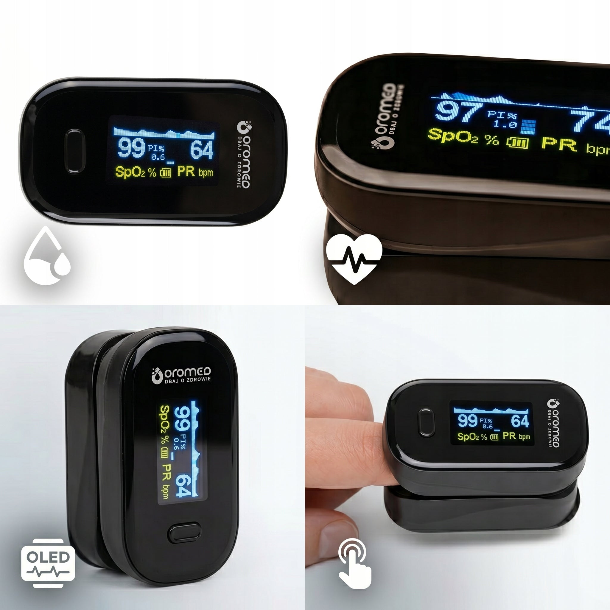 Medical Finger Pulse Oximeter Heart Rate Monitor Oled Oromed Oximeter Black+Lanyard Packaging status original