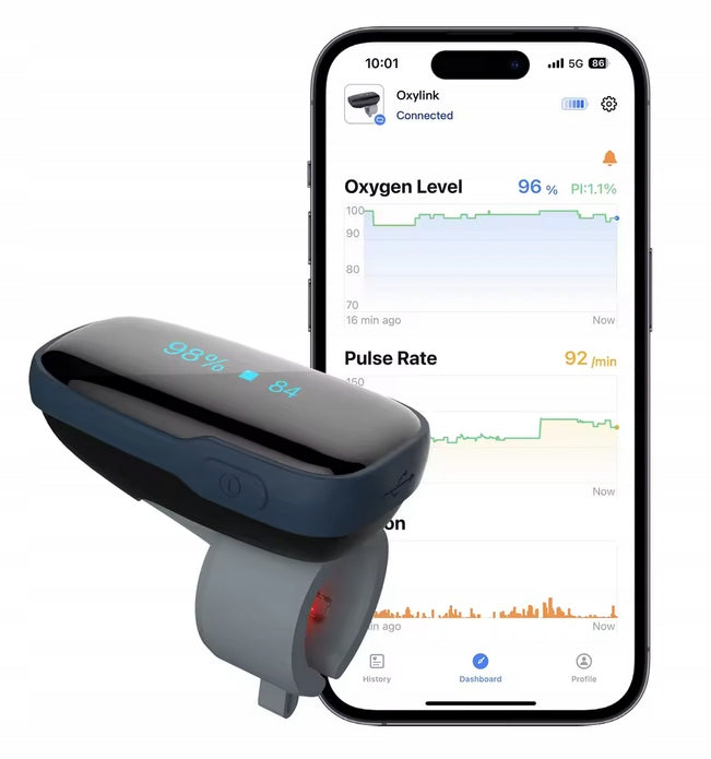 Medical Pulse Oximeter Sleep Monitor Oxylink Finger Ring Bluetooth