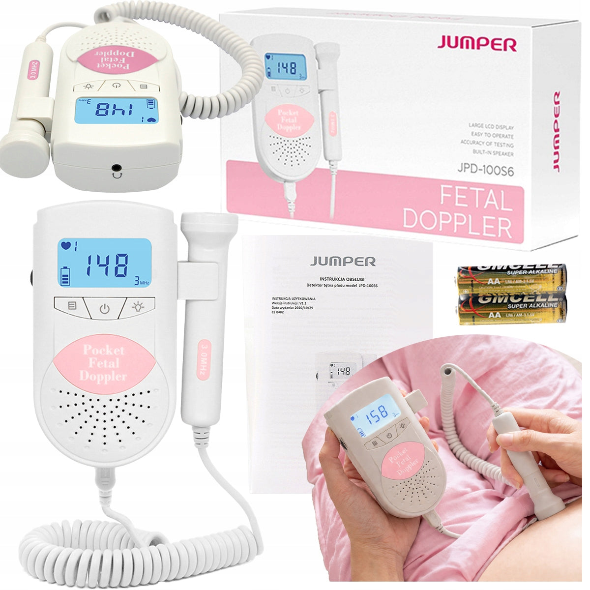 Medical fetal heart rate detector JUMPER JPD-100S6 3MHz doppler pink