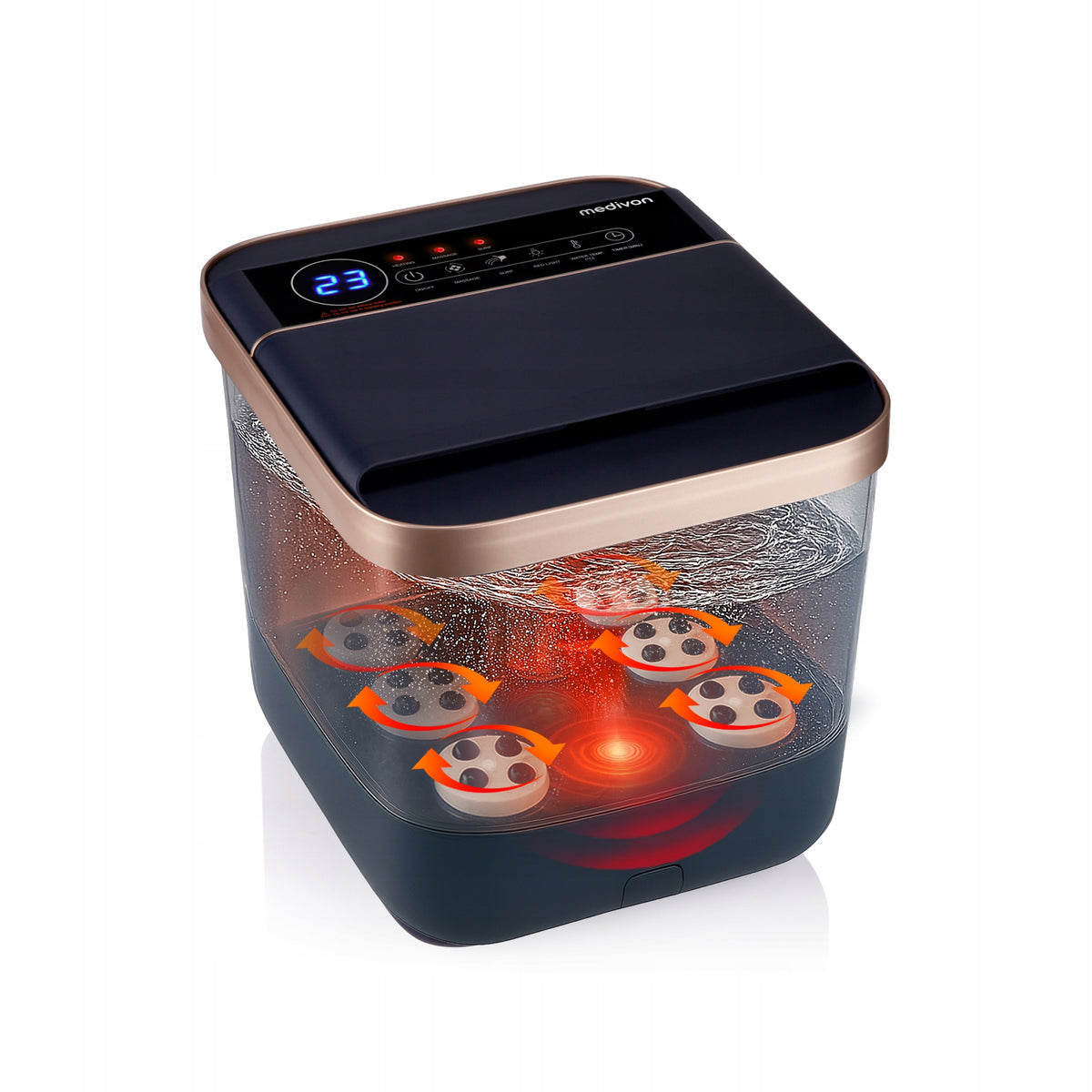 Medivon Hydro Shiatsu Foot Water Massager, Acupressure, Heating Packaging status original