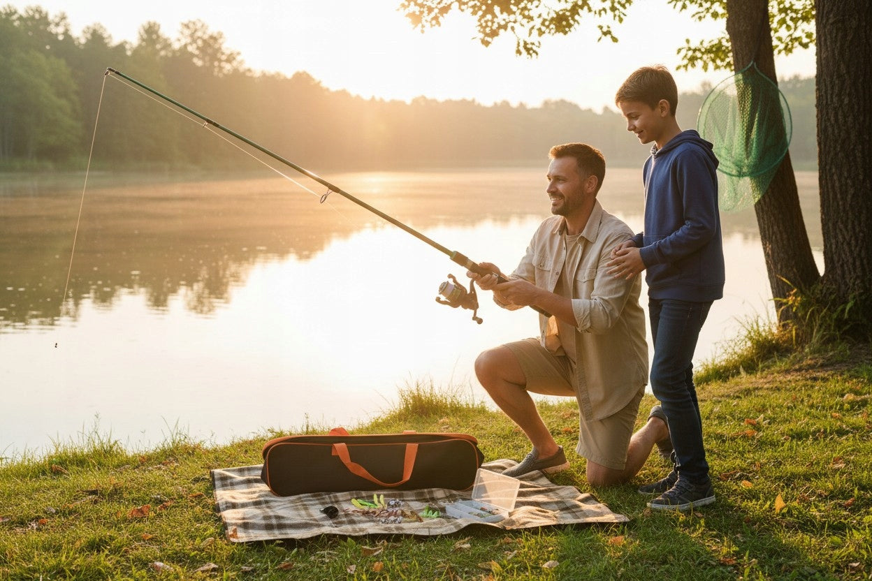 Mega Fishing Set Float Spinning Ready Fishing Rod Bait Mesh Packaging status original