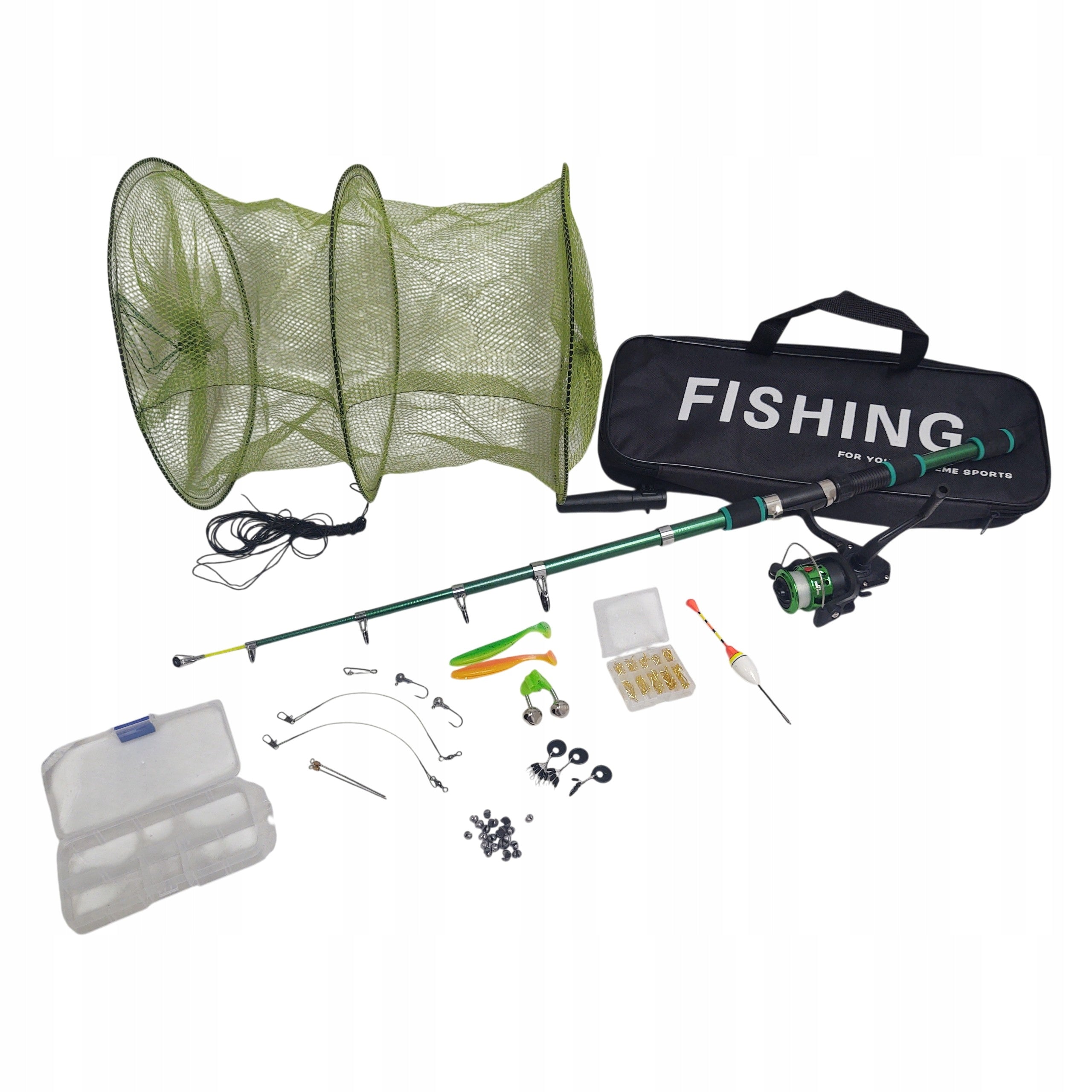 Mega Fishing Set Float Spinning Ready Fishing Rod Bait Mesh