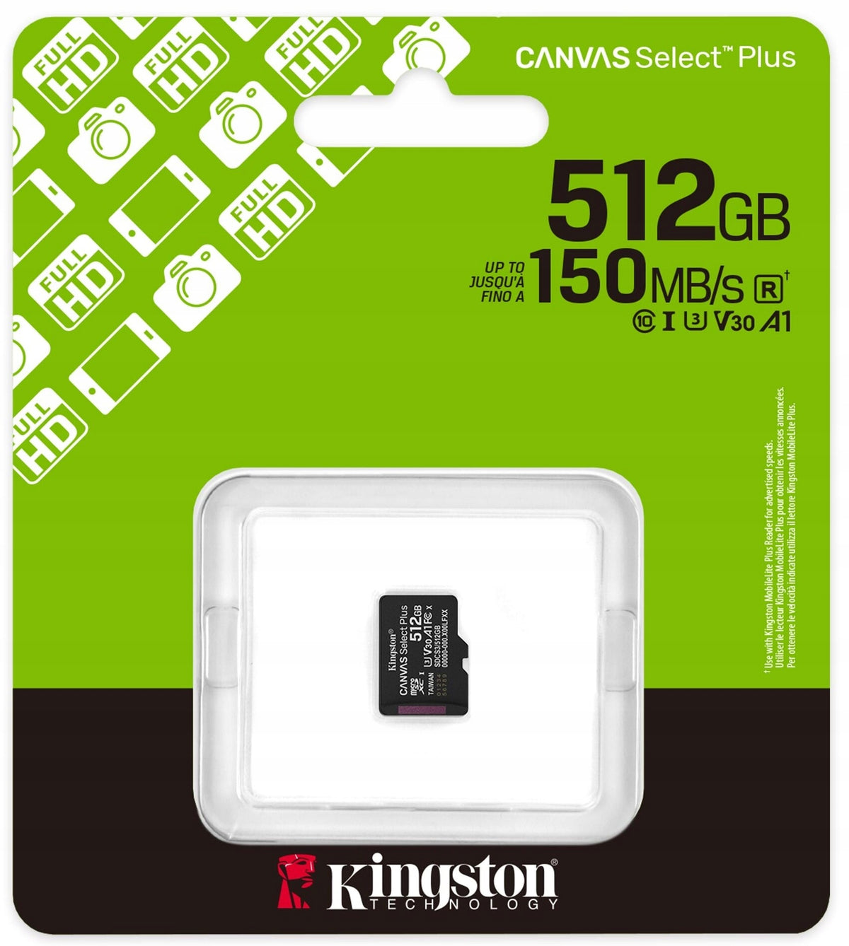 Memory card KINGSTON microSDXC Canvas Select Plus Gen3 512GB Card capacity 512 GB