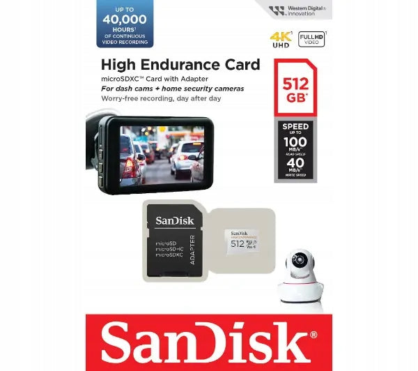Memory card with adapter SanDisk High Endurance microSDXC 512GB V30 / U3 Packaging status original