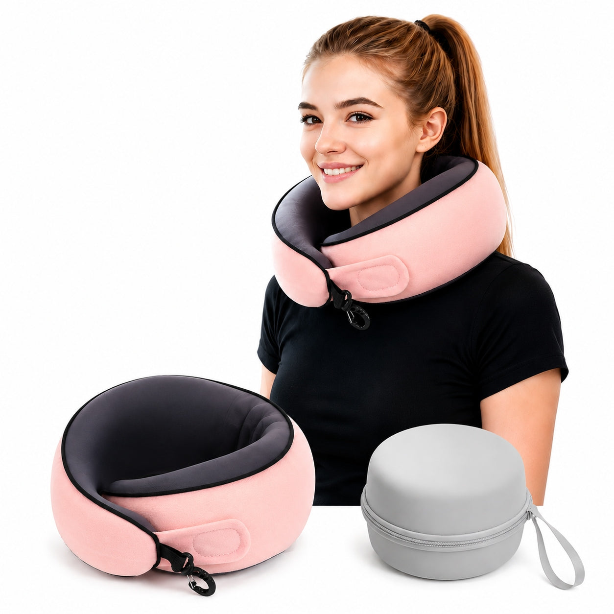 Memory foam travel pillow with 360° neck support for air travel