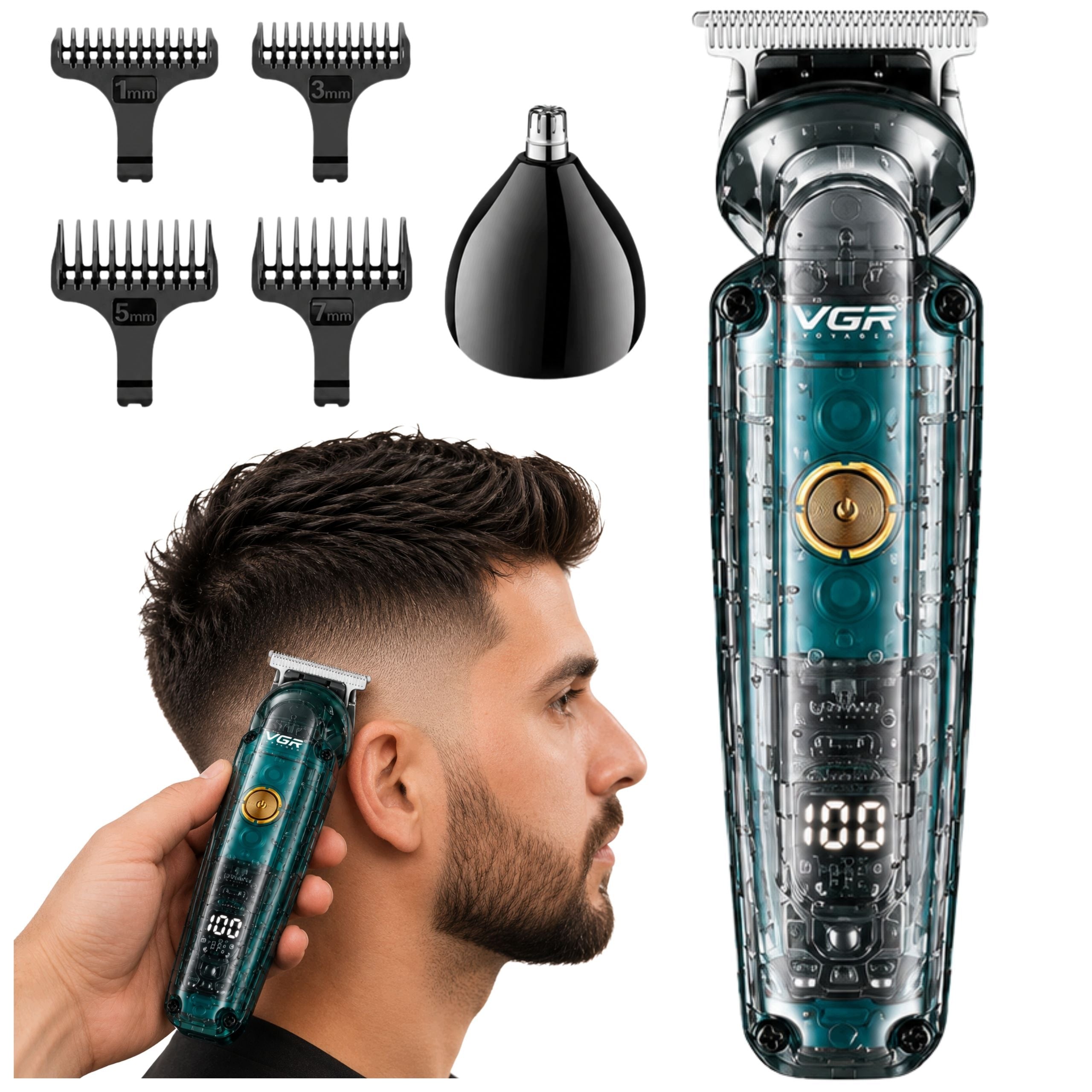 Men's Hair Clipper Professional Beard Trimmer T-Blade LCD